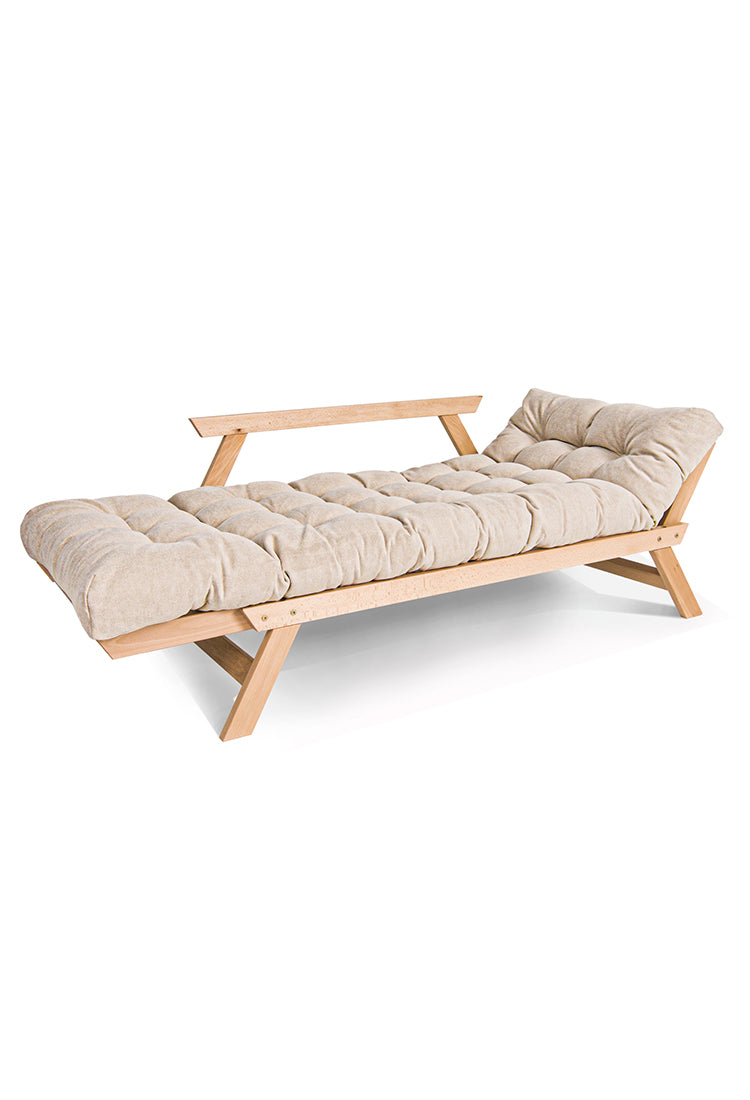 Диван-футон Allegro з матрацем в кремовому кольорі з опущеною боковинкою