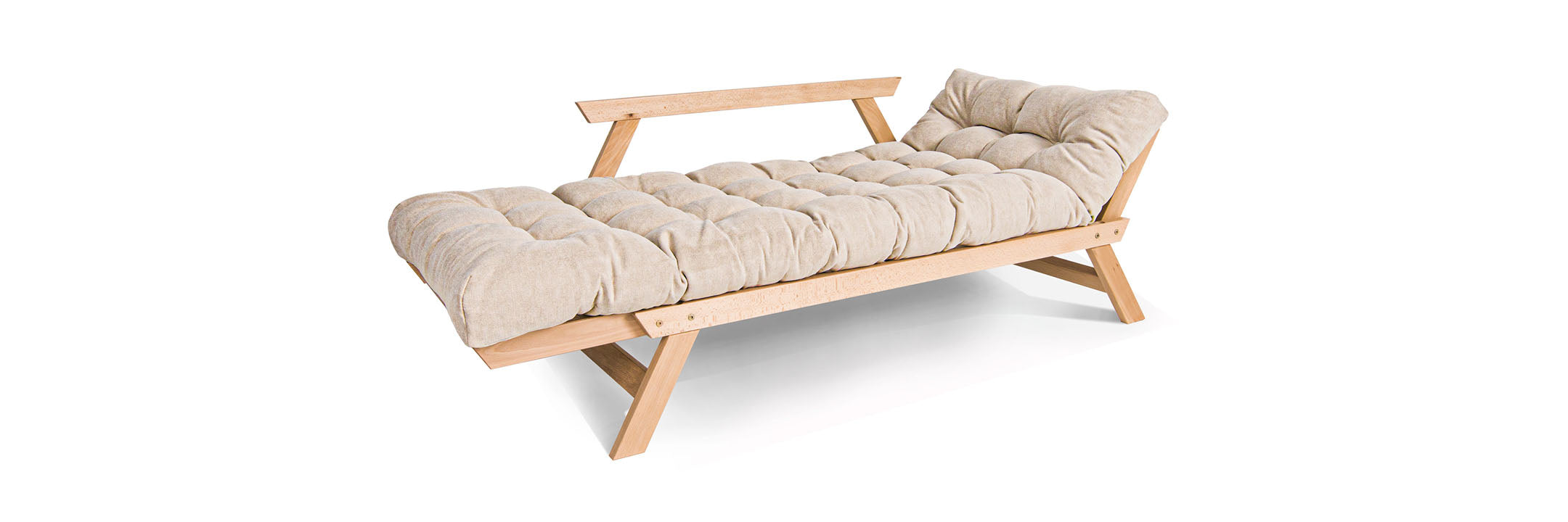 Диван-футон Allegro з матрацем в кремовому кольорі з опущеною боковинкою