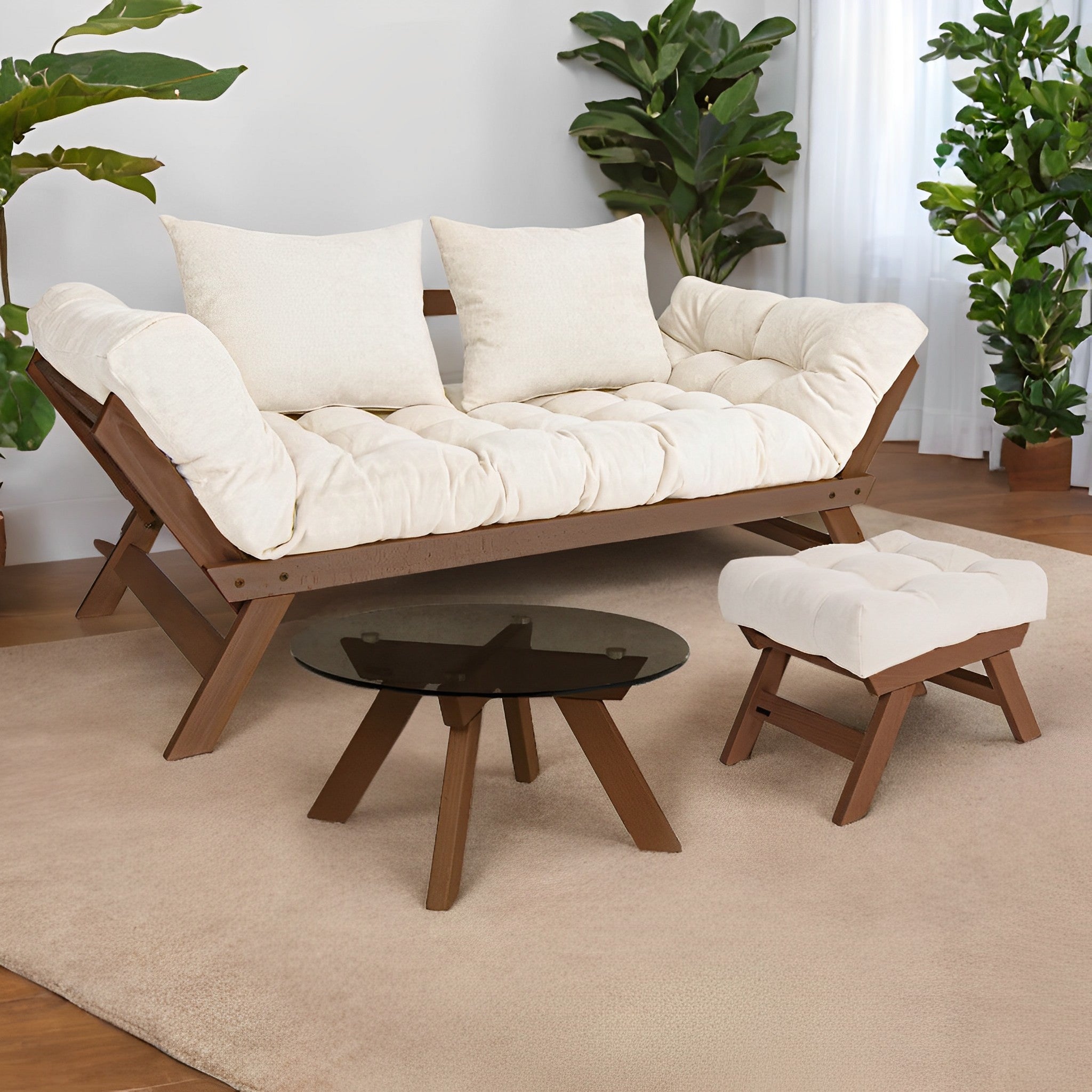 Комплект меблів ALLEGRO, диван-футон + пуф + столик, горіховий