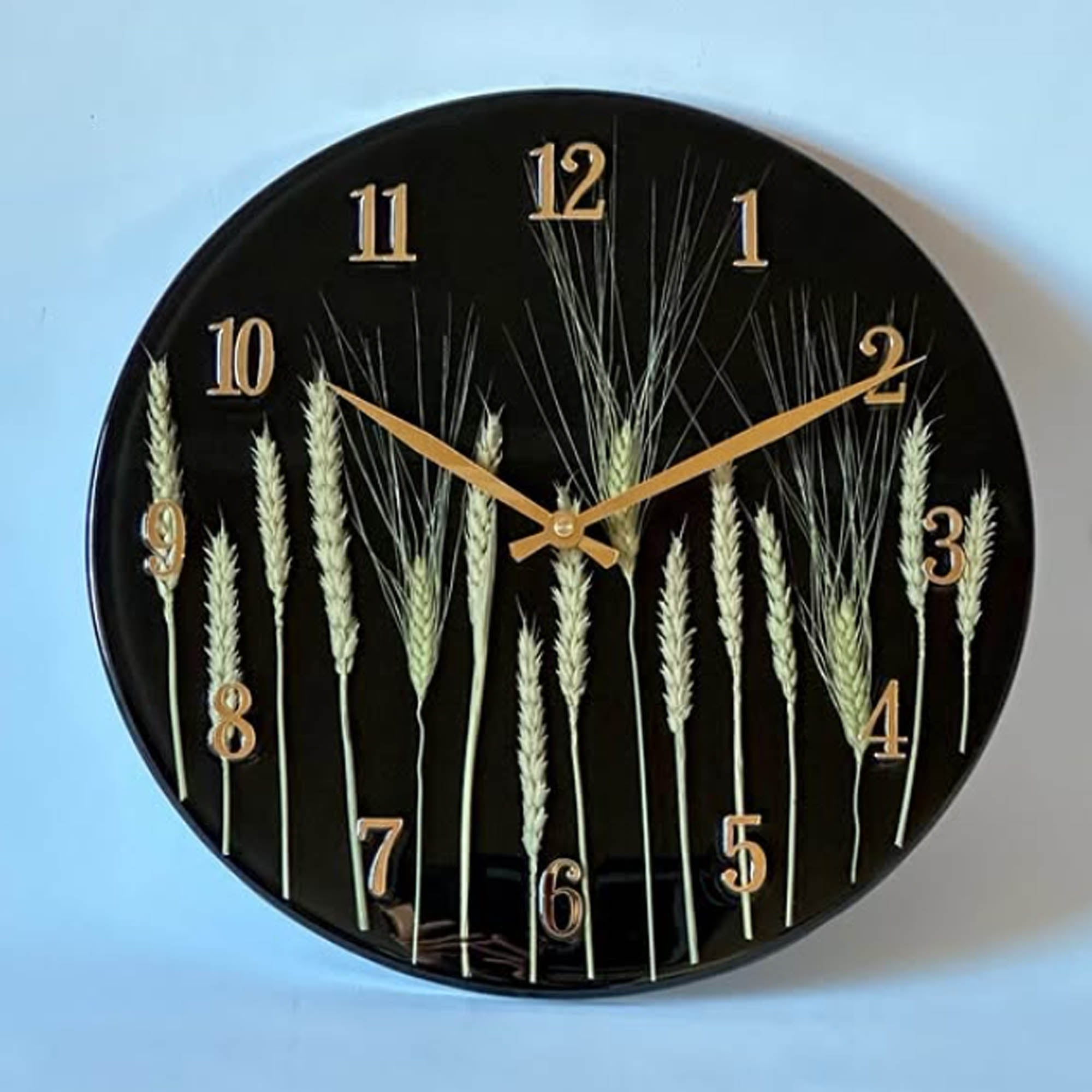 Годинник з епоксидної смоли, чорний з пшеницею