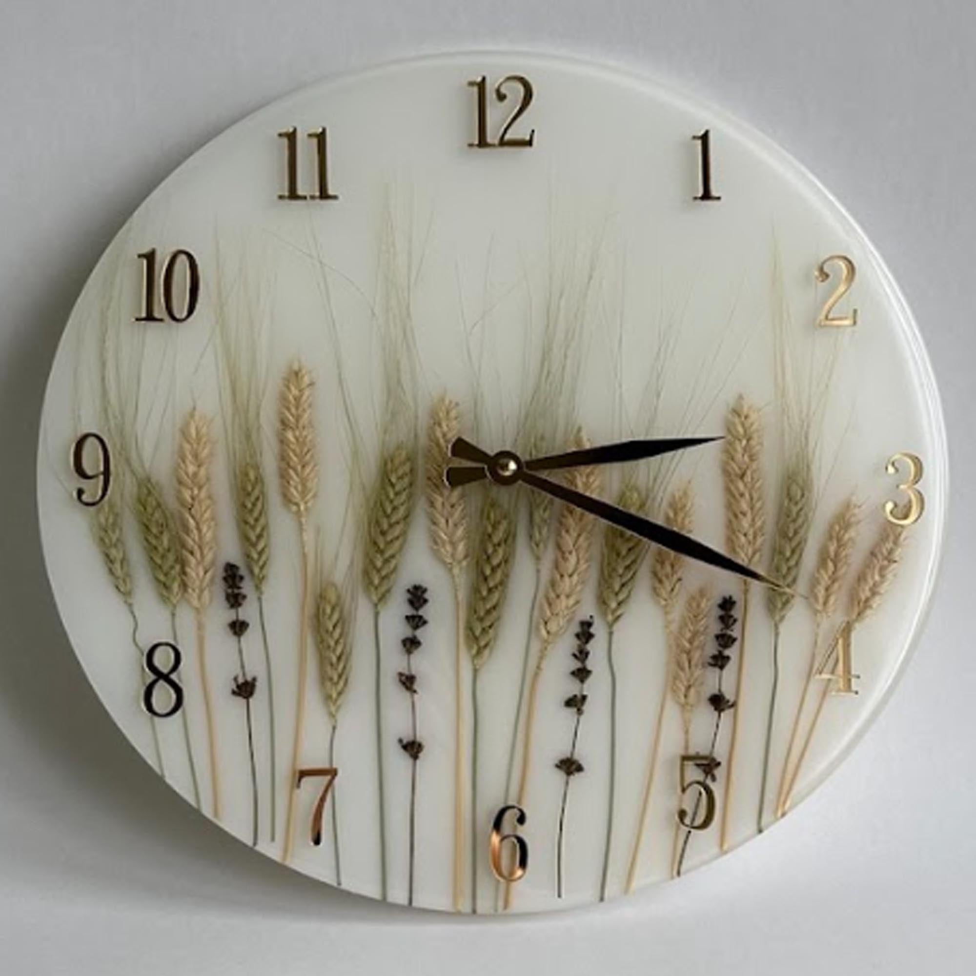 Годинник з епоксидної смоли, пшениця та лаванда