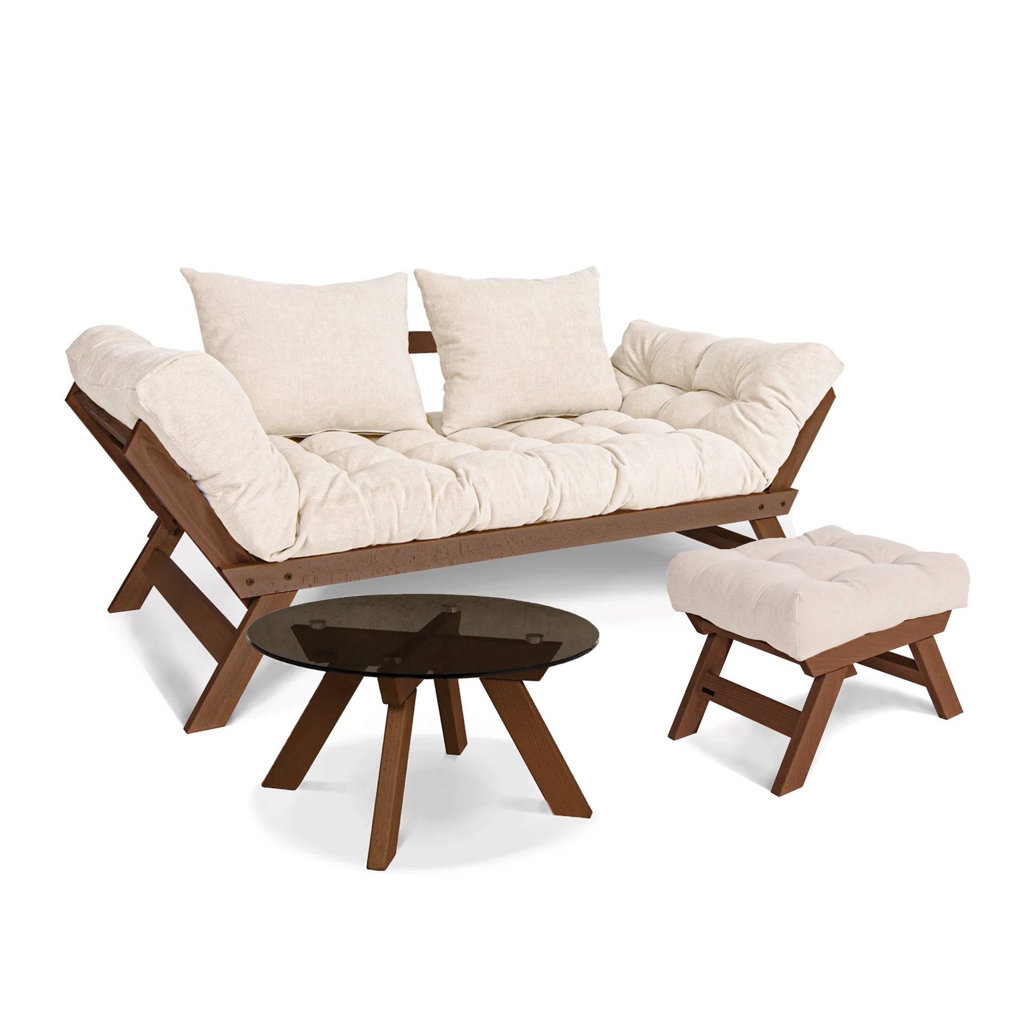 Комплект меблів ALLEGRO, диван-футон + пуф + столик, горіховий