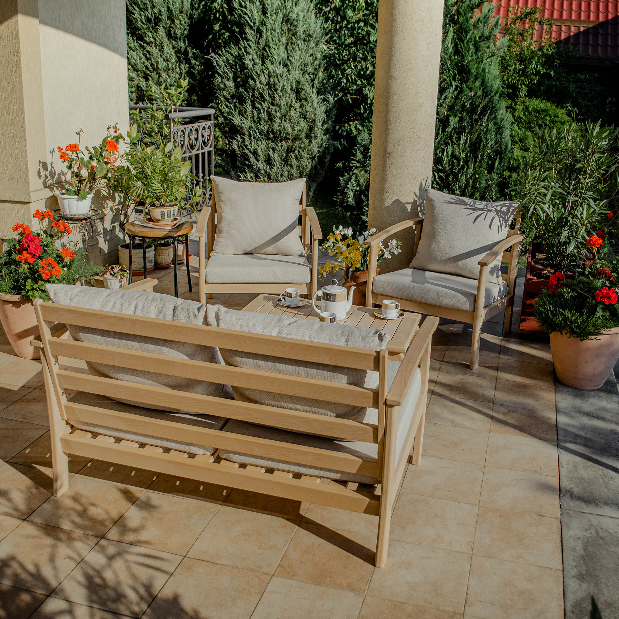 Комплект садових меблів LEGATO, диван + два крісла + столик журнальний, бук