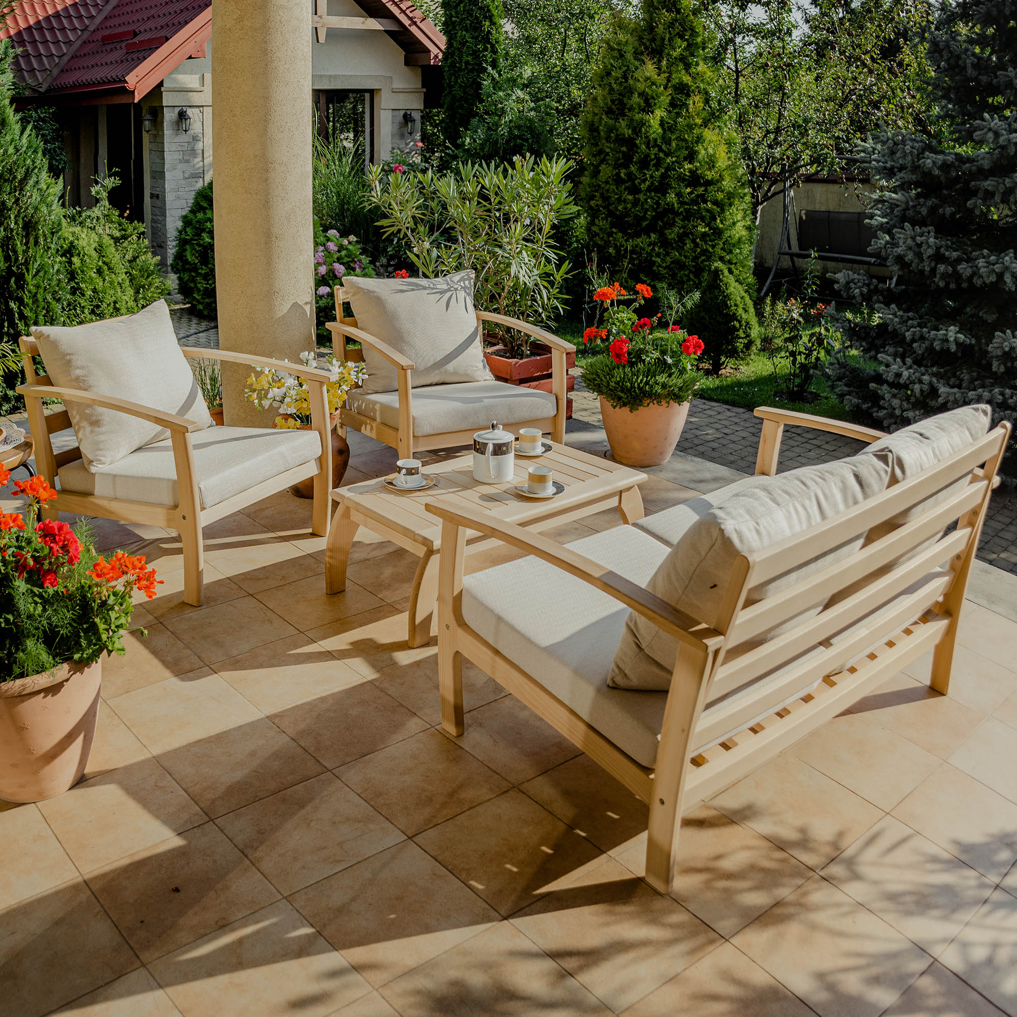 Комплект садових меблів LEGATO, диван + два крісла + столик журнальний, бук