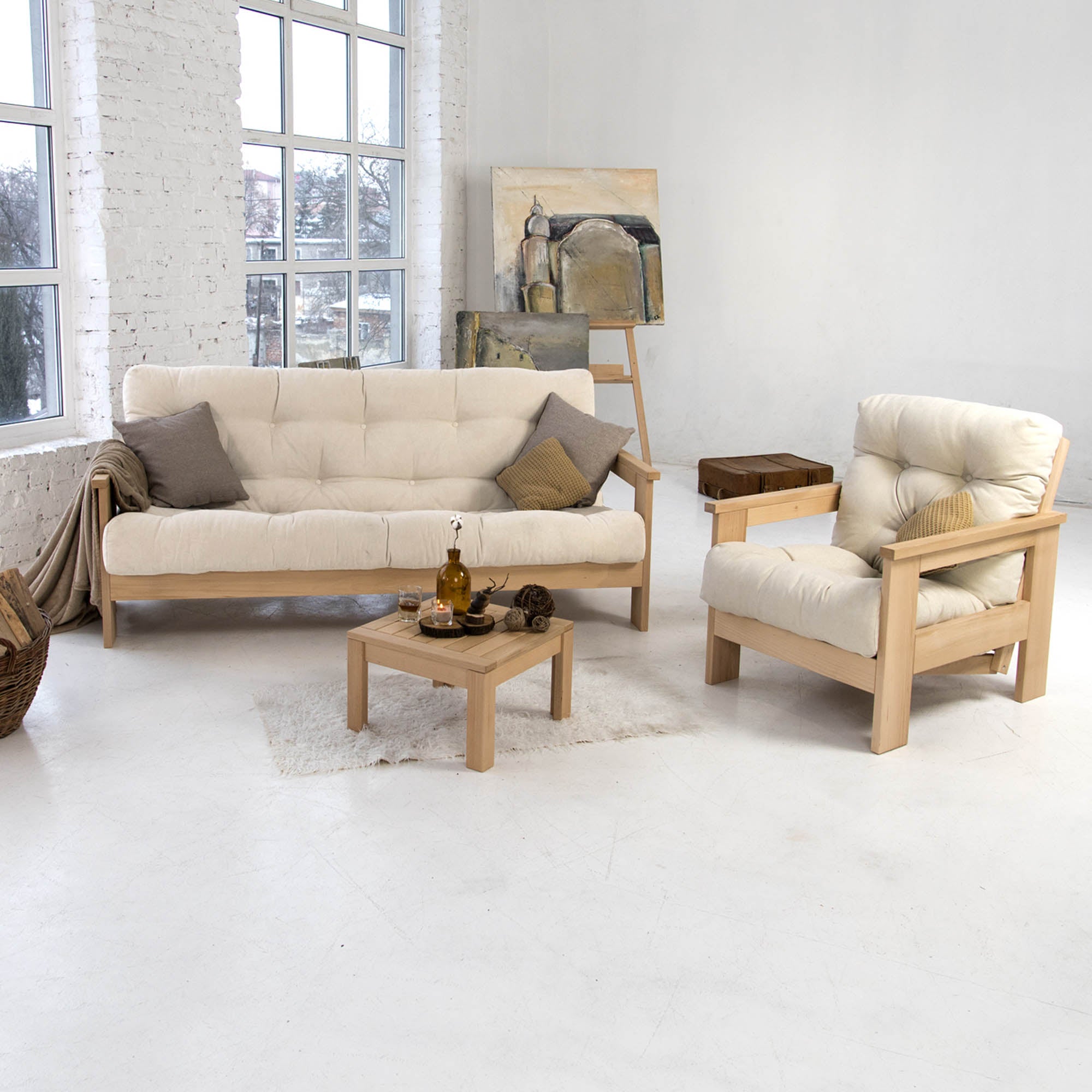 Комплект меблів MEXICO, диван-футон + крісло + столик, горіховий