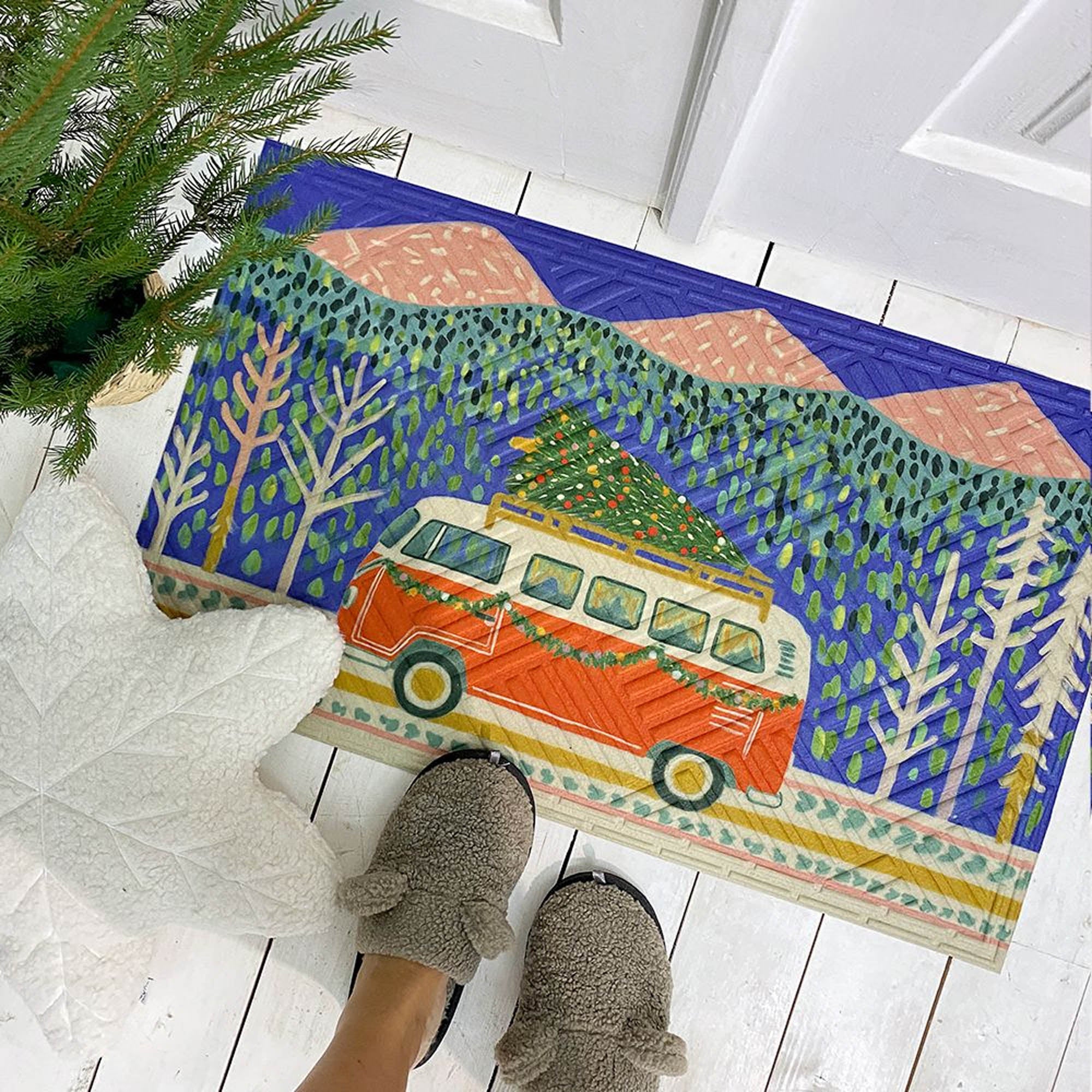 Коврик привратный с принтом АВТОБУС С ЕЛОЧКОЙ