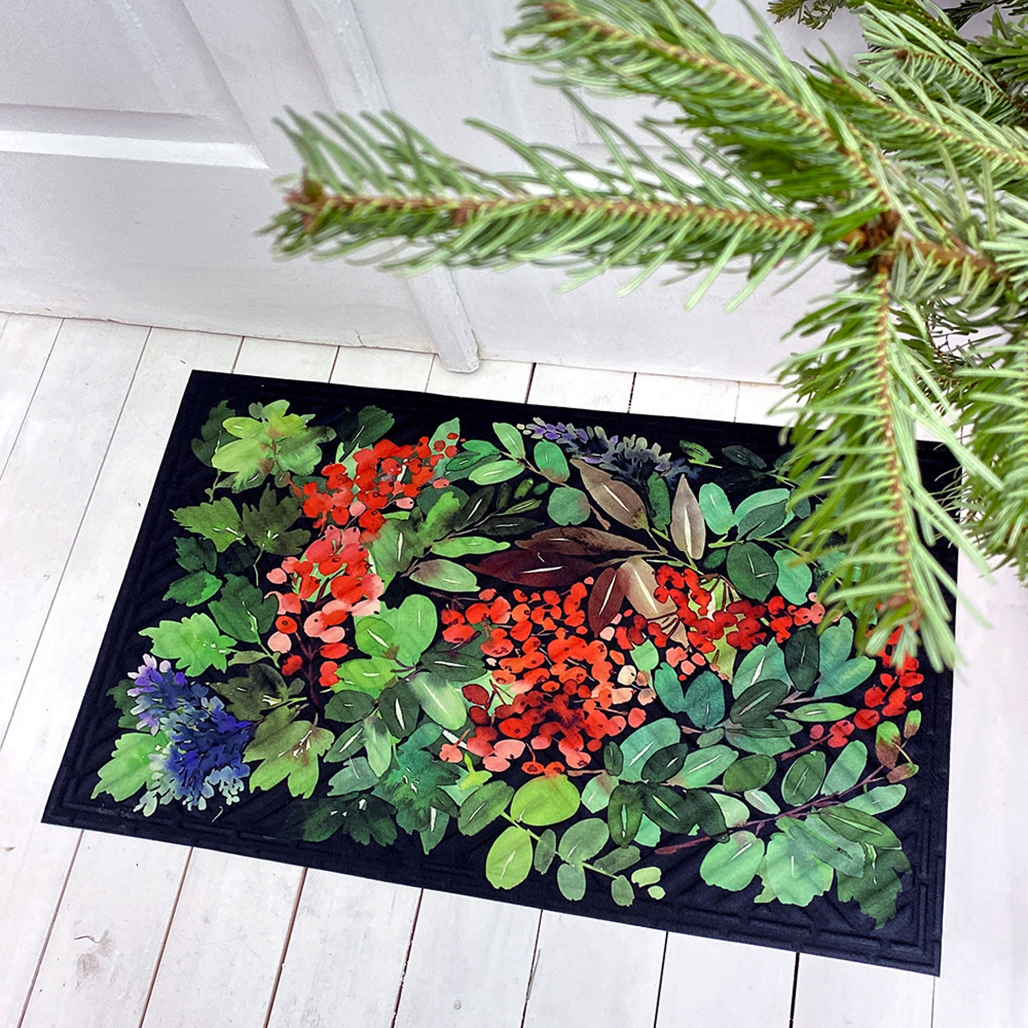 Килимок придверний з принтом ЗИМОВІ КВІТИ