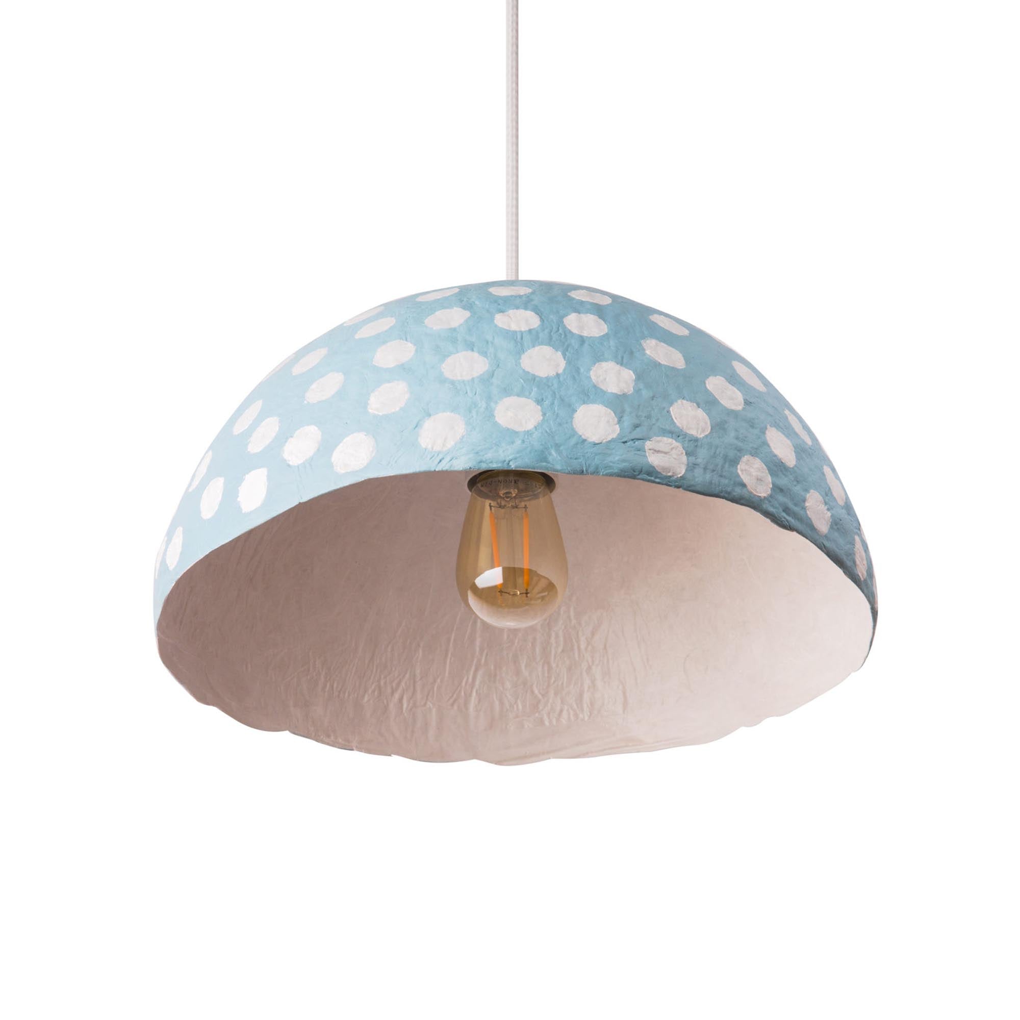 Підвісний світильник з підсиленого пап'є-маше, блакитний кантрі з білий - зображення 1