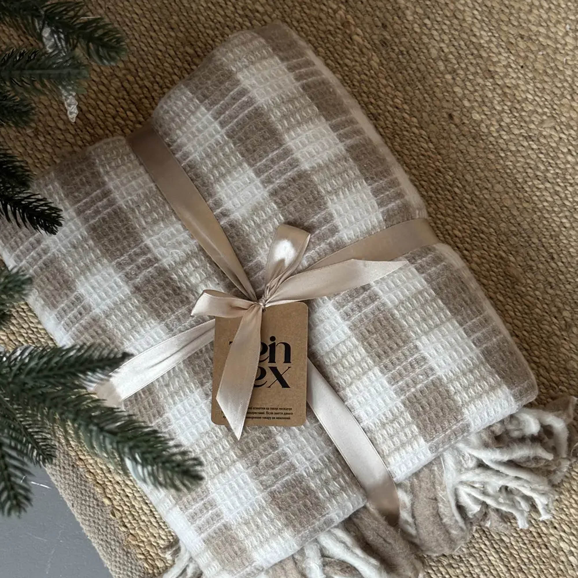 Плед бавовняний ЕДИНБУРГ з бахромою, бежевого кольору