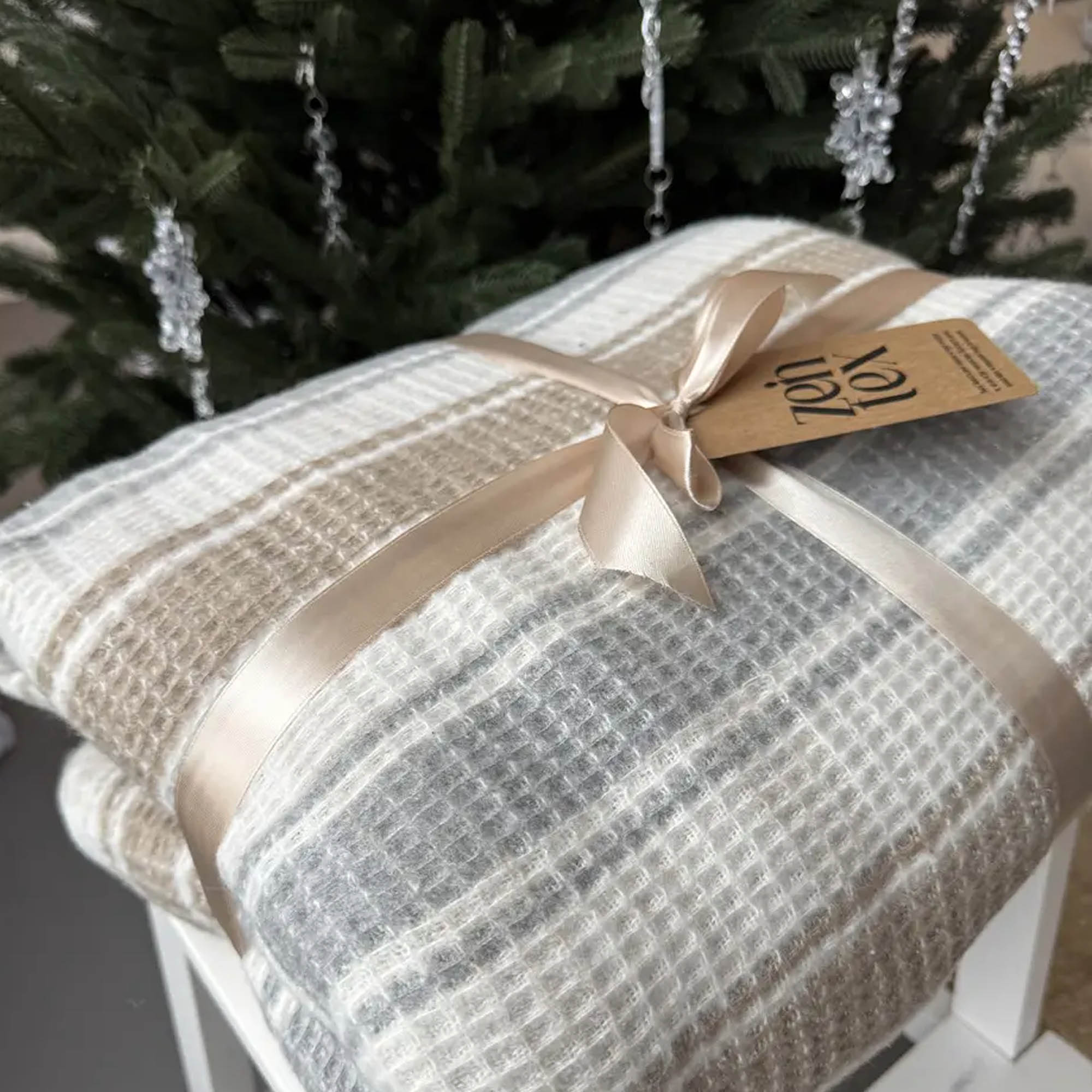 Плед бавовняний ЕДИНБУРГ з бахромою, бежевого-сірий