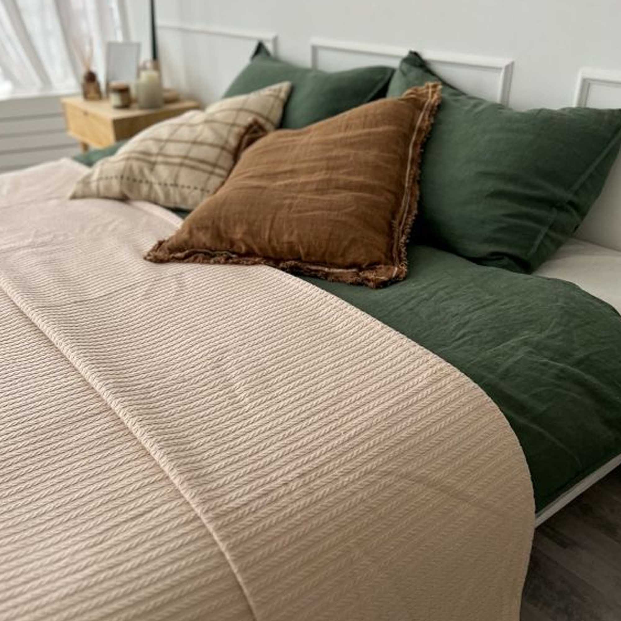 Плед бавовняний косичка BEIGE - зображення 1