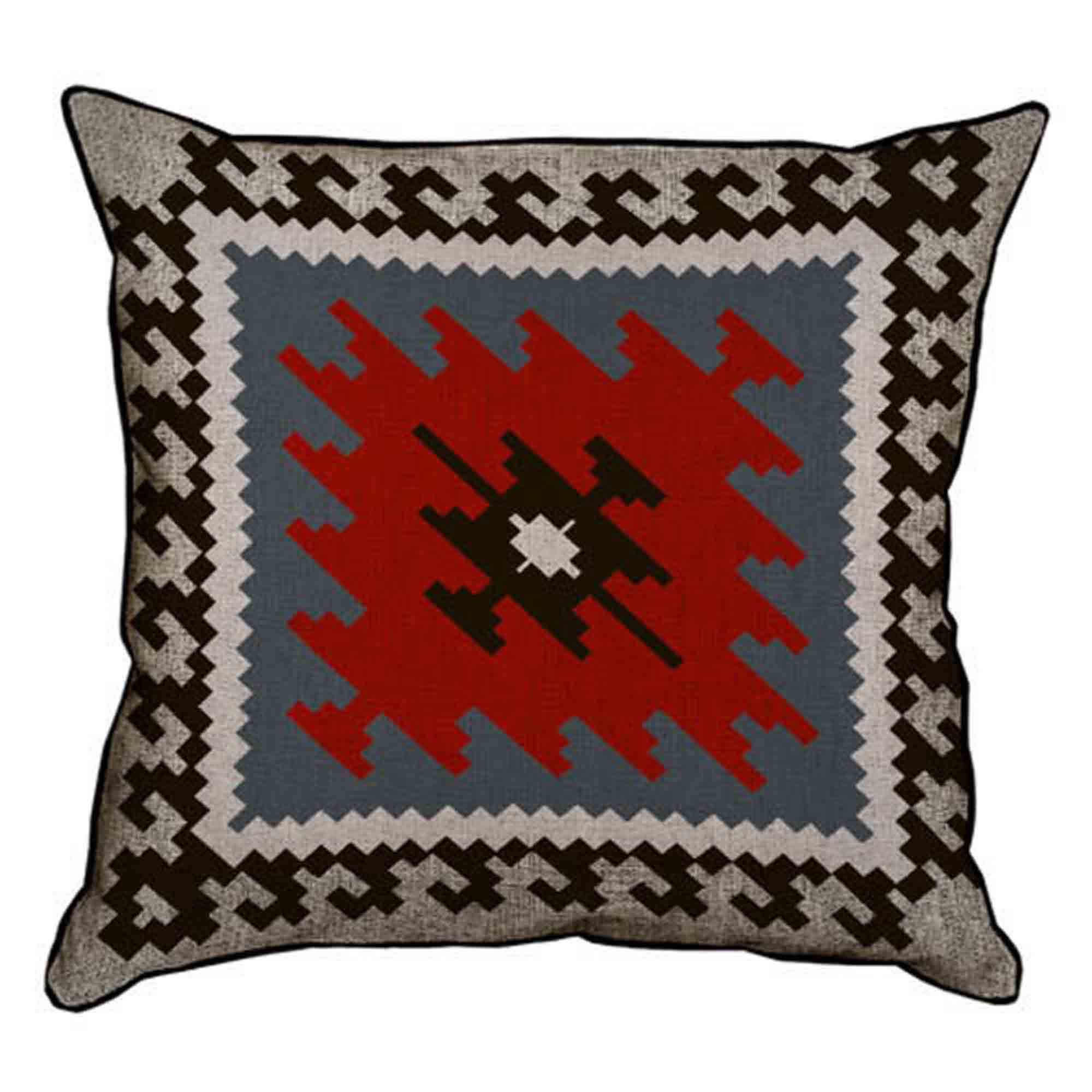 Подушка декоративна ЧЕРВОНО-СІРИЙ КВАДРАТНИЙ НАВАХО ОРНАМЕНТ - зображення 1