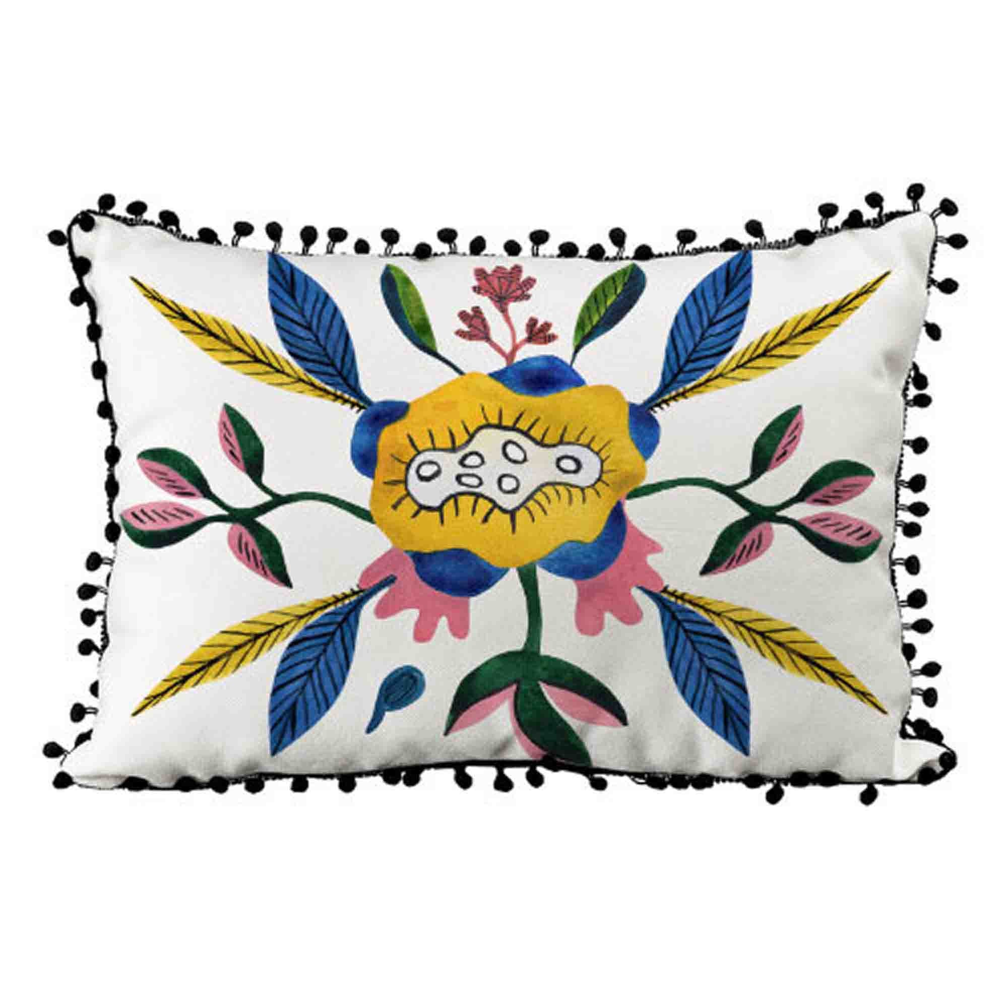 Подушка декоративна з помпонами КВІТИ І ПОМПОНИ - зображення 1