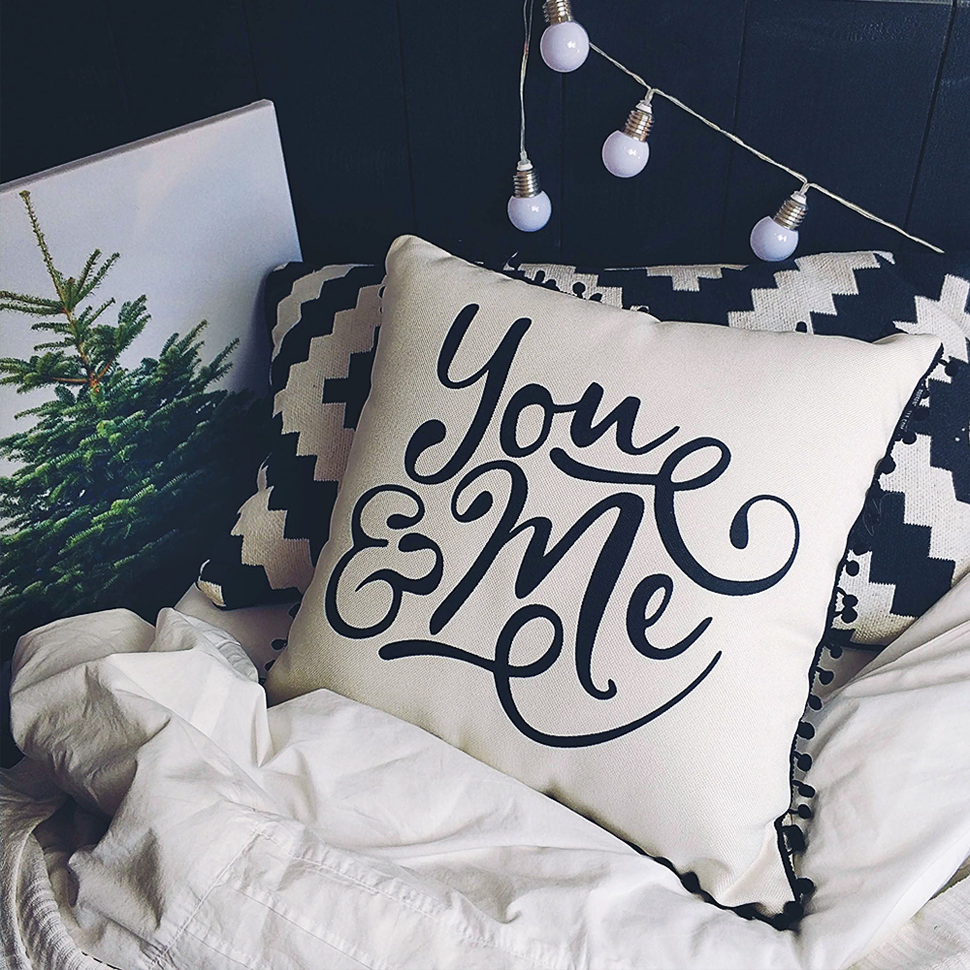 Подушка декоративна з помпонами YOU ME