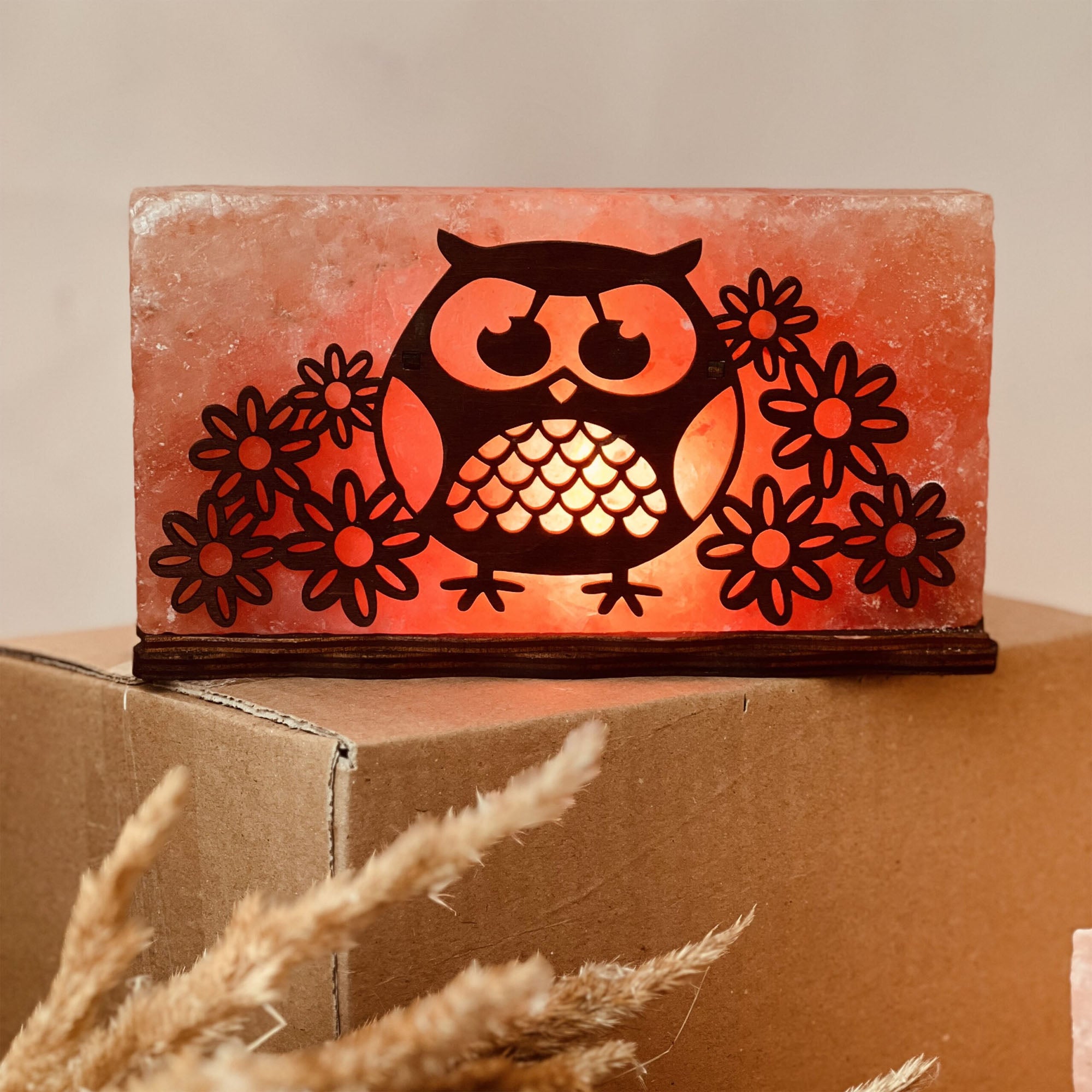 Соляная лампа СОВА С ЦВЕТОЧКАМИ