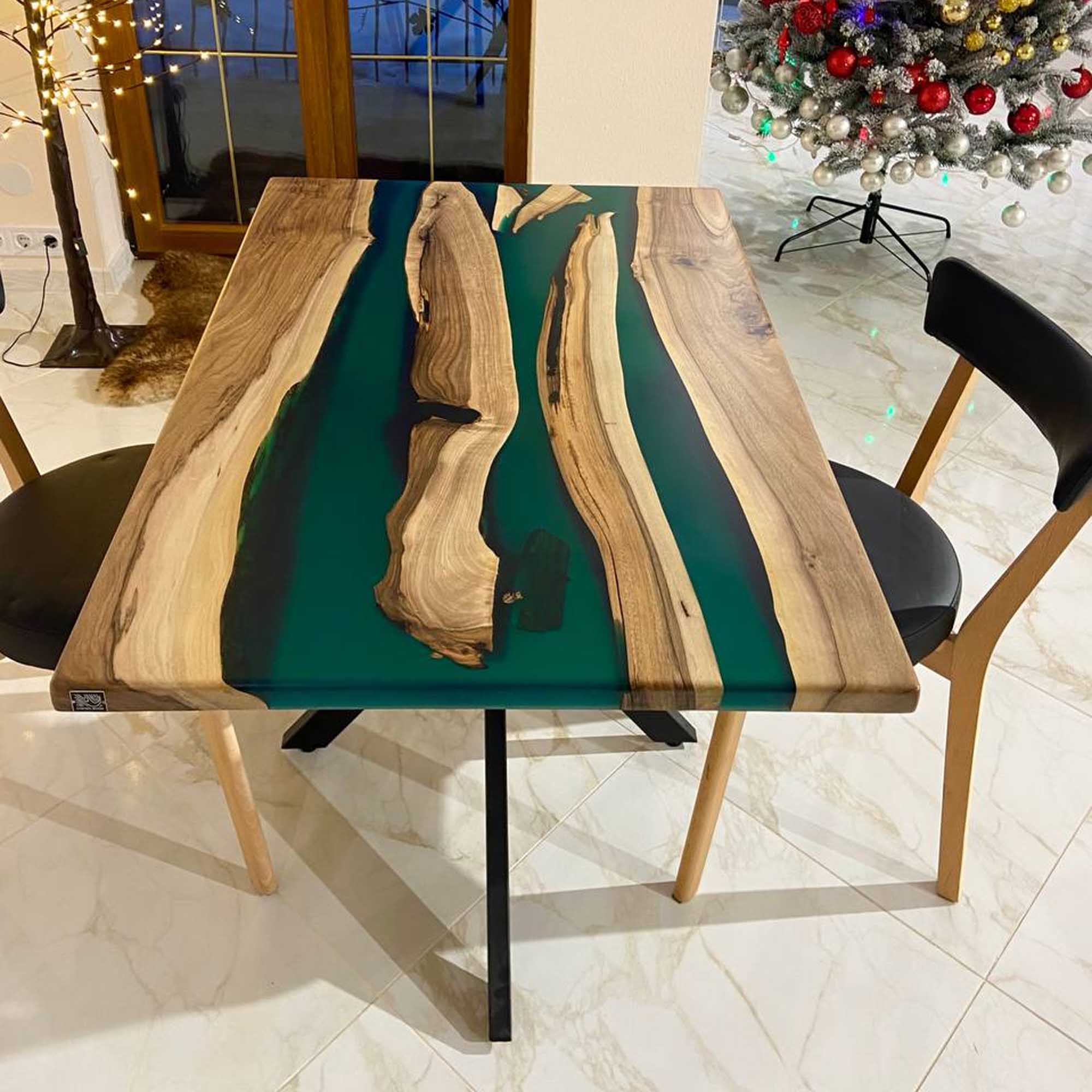 Стіл РІКА, на 4 особи прямокутний з горіха та епоксидної смоли - зображення 2