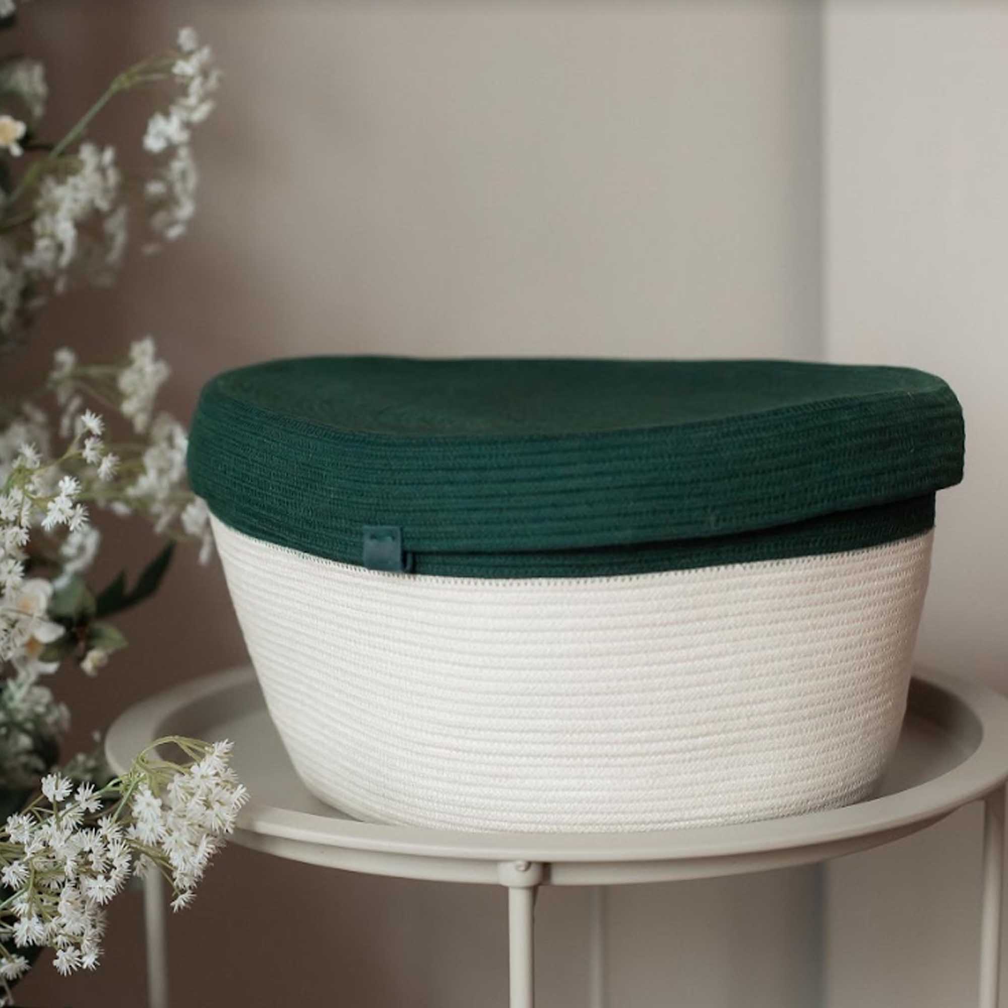 Кошик смарагдовий з кришкою, бавовна - зображення 1