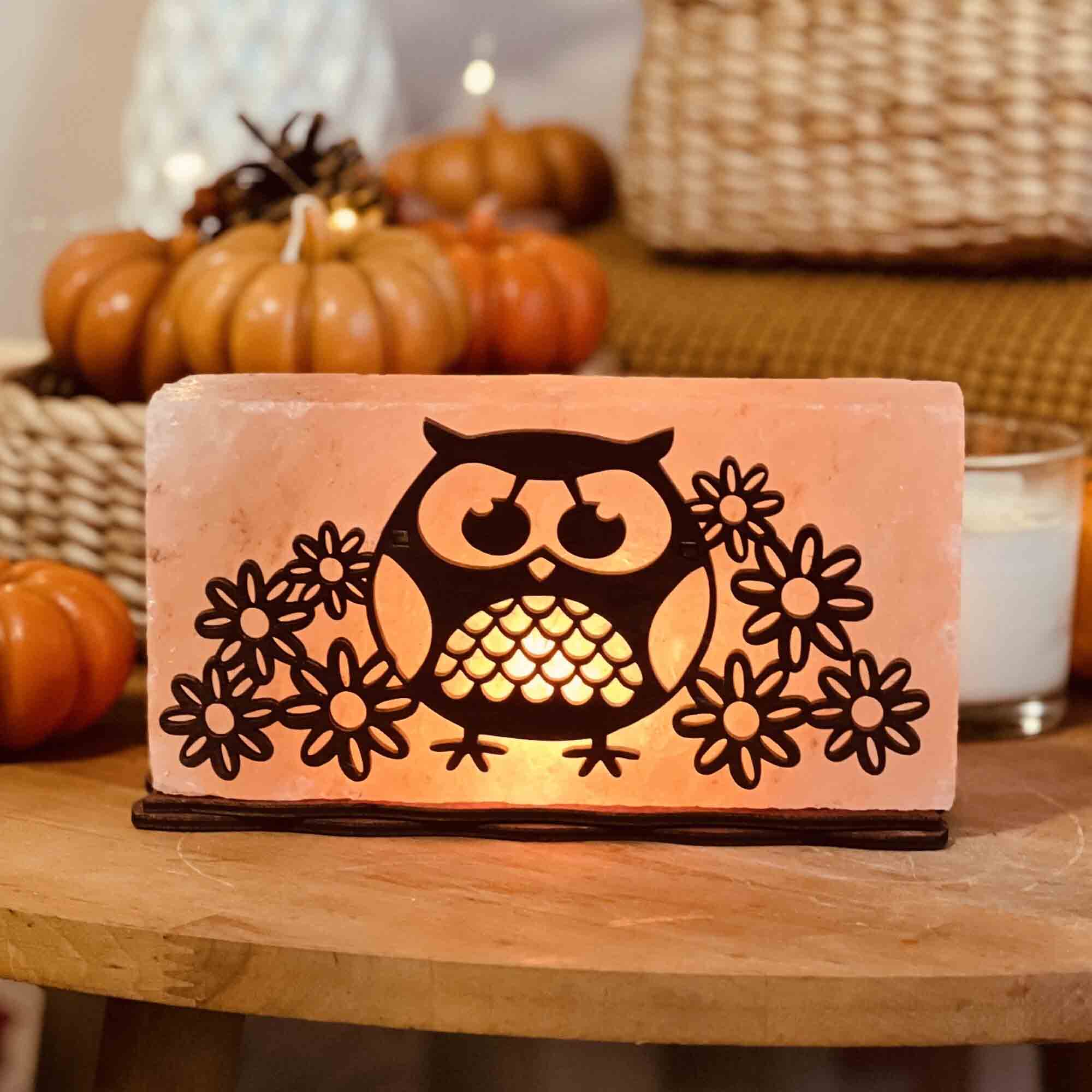 Соляна лампа СОВА З КВІТОЧКАМИ - зображення 1