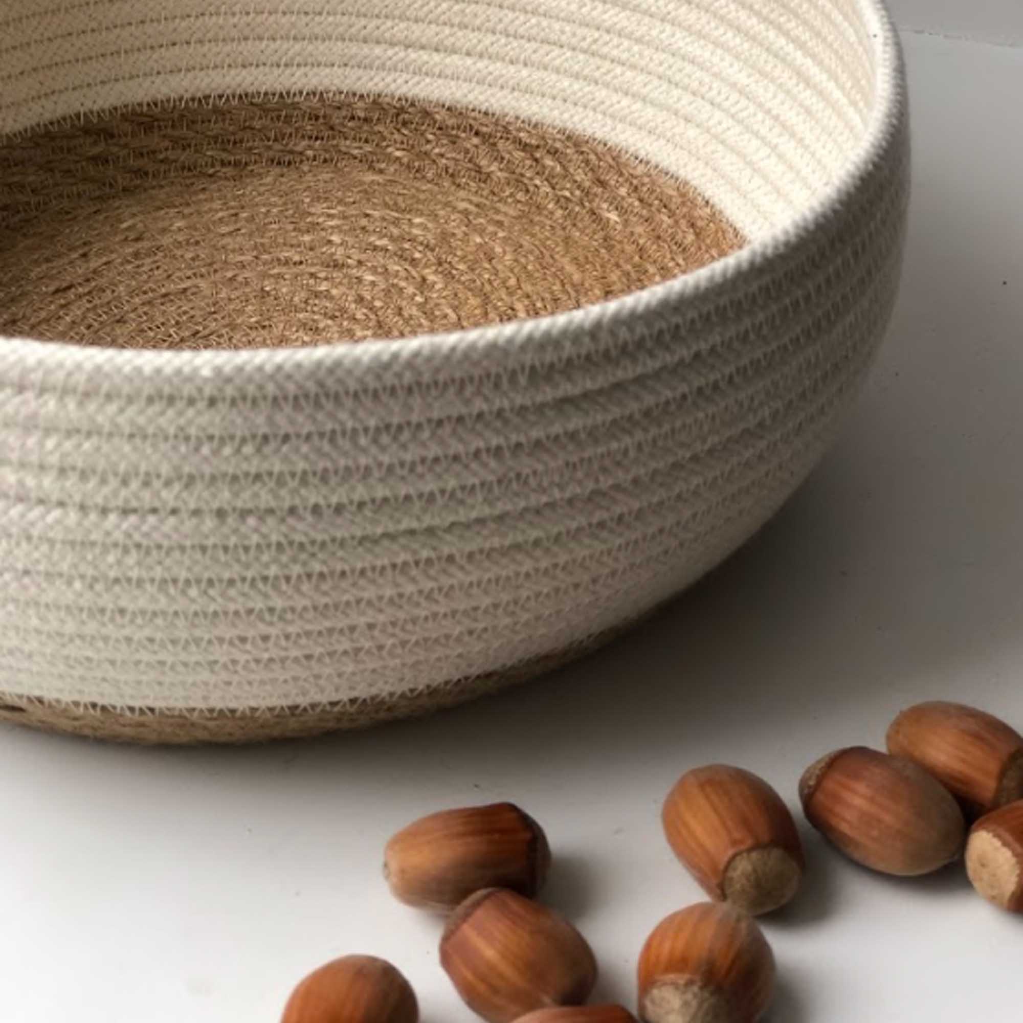 Кошик білий з кришкою, бавовна та джут - зображення 2