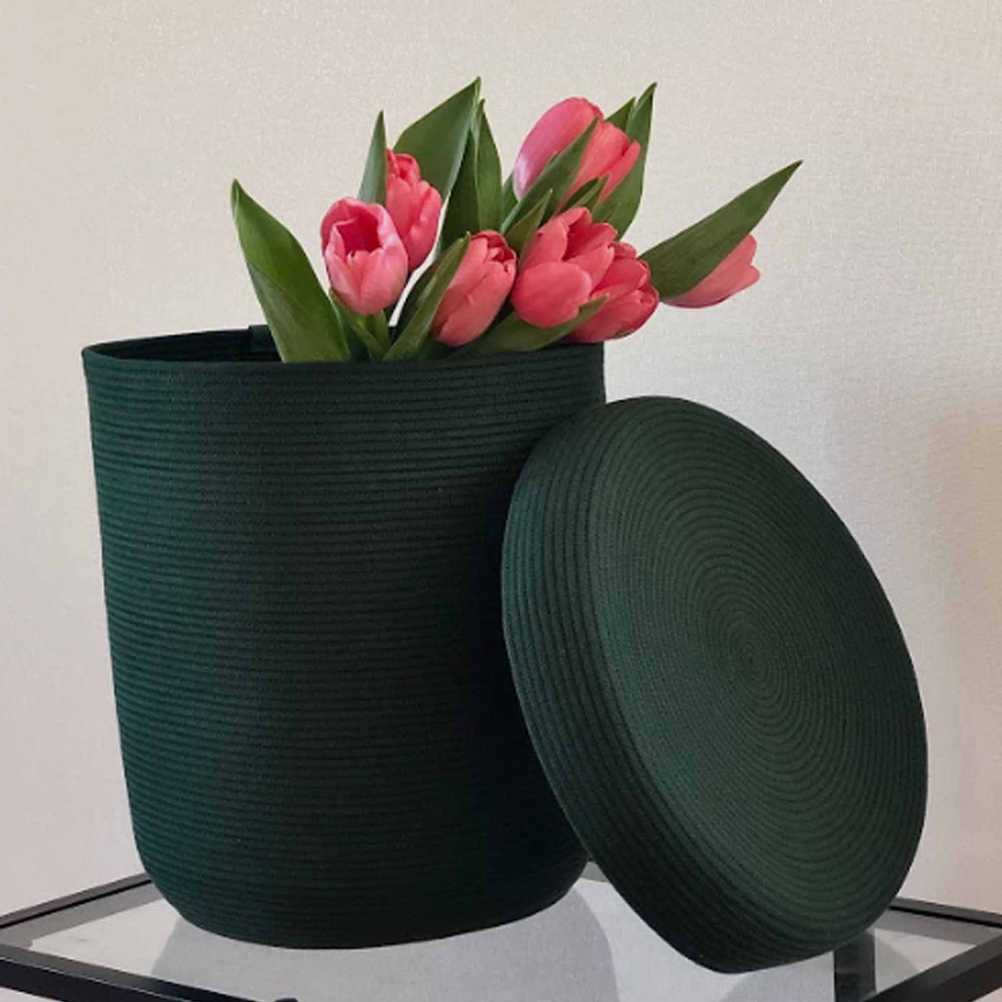 Кошик смарагдовий з кришкою, бавовна - зображення 1