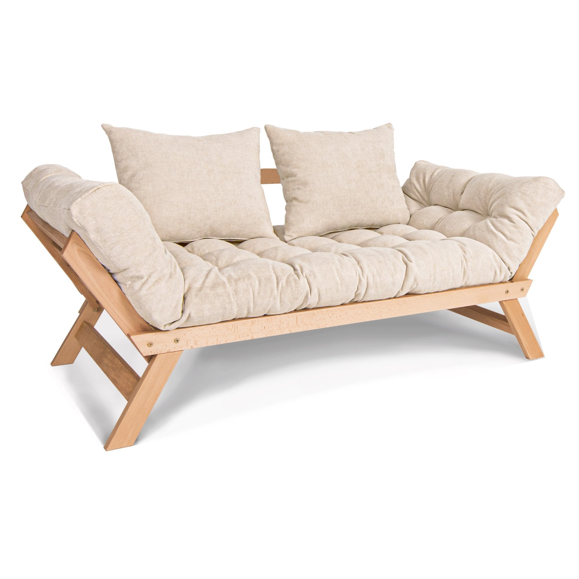 Sofa bed Allegro natural color beech wood frame and cream mattress
