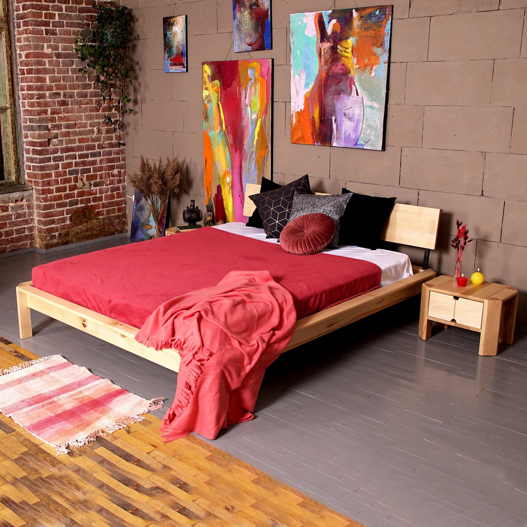 Двоспальне ліжко LOFT, деревина бука з сучками - зображення 2