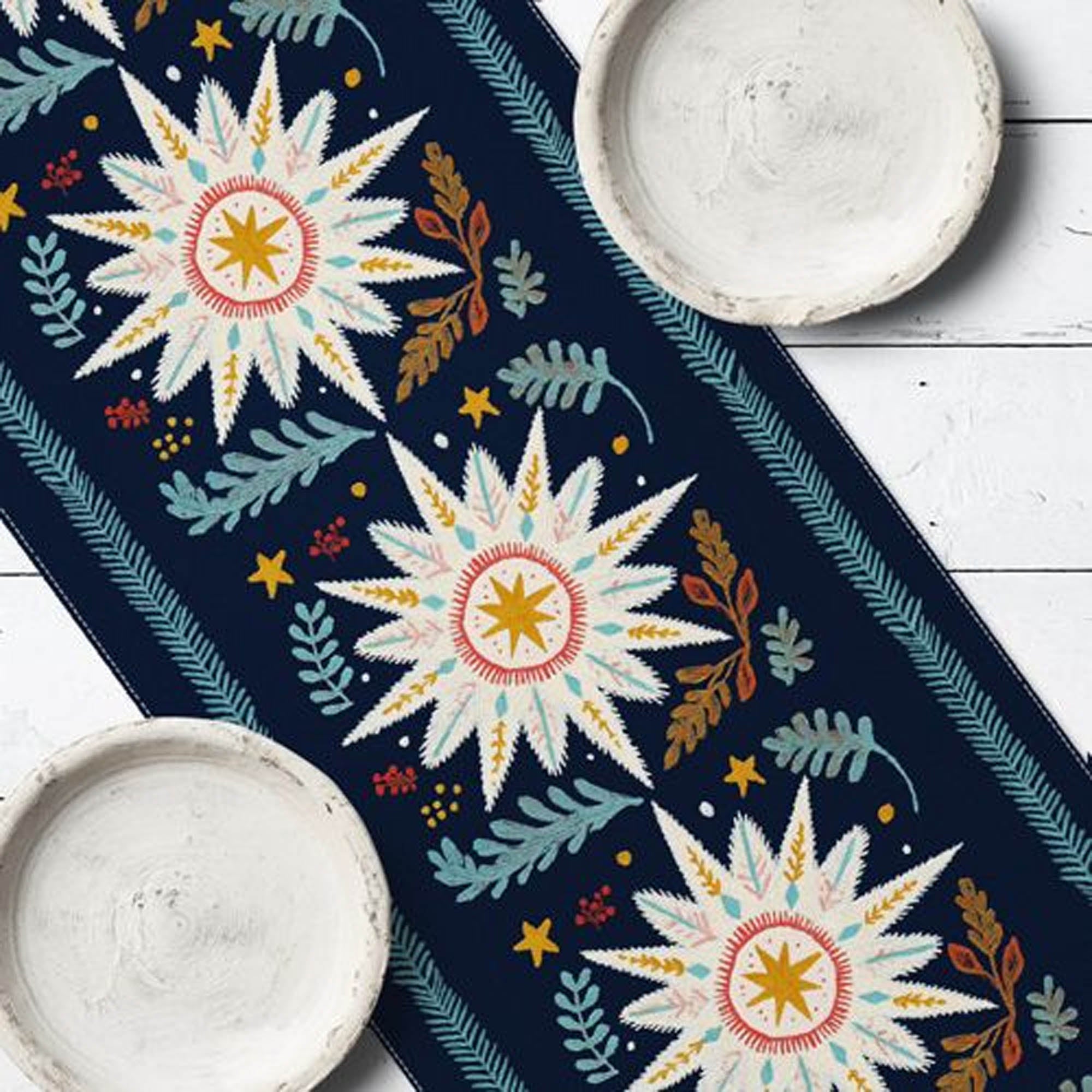 Доріжка на стіл БІЛІ ЗІРКИ НА СИНЬОМУ ФОНІ