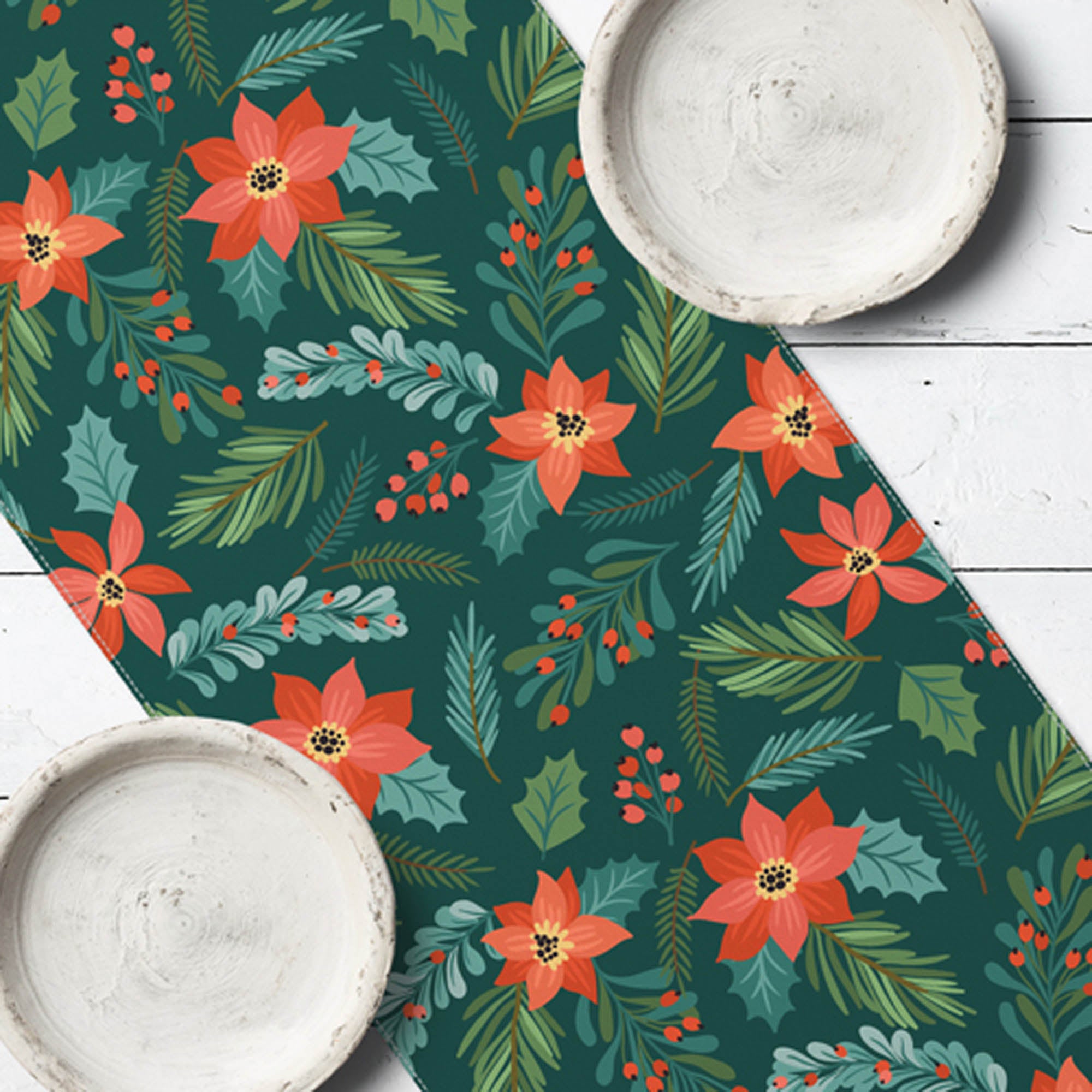 Дорожка на стол РОЖДЕСТВЕНСКИЙ (МОЛОЧАЙ) НА ЗЕЛЕНОМ ФОНЕ