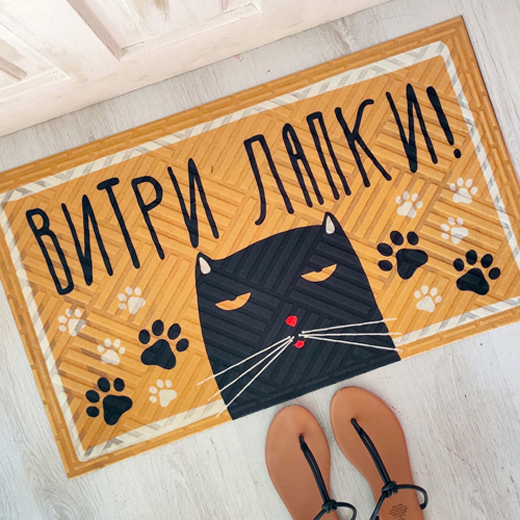 Коврик привратный с принтом ВИТРИ ЛАПКИ! (КОШКА)