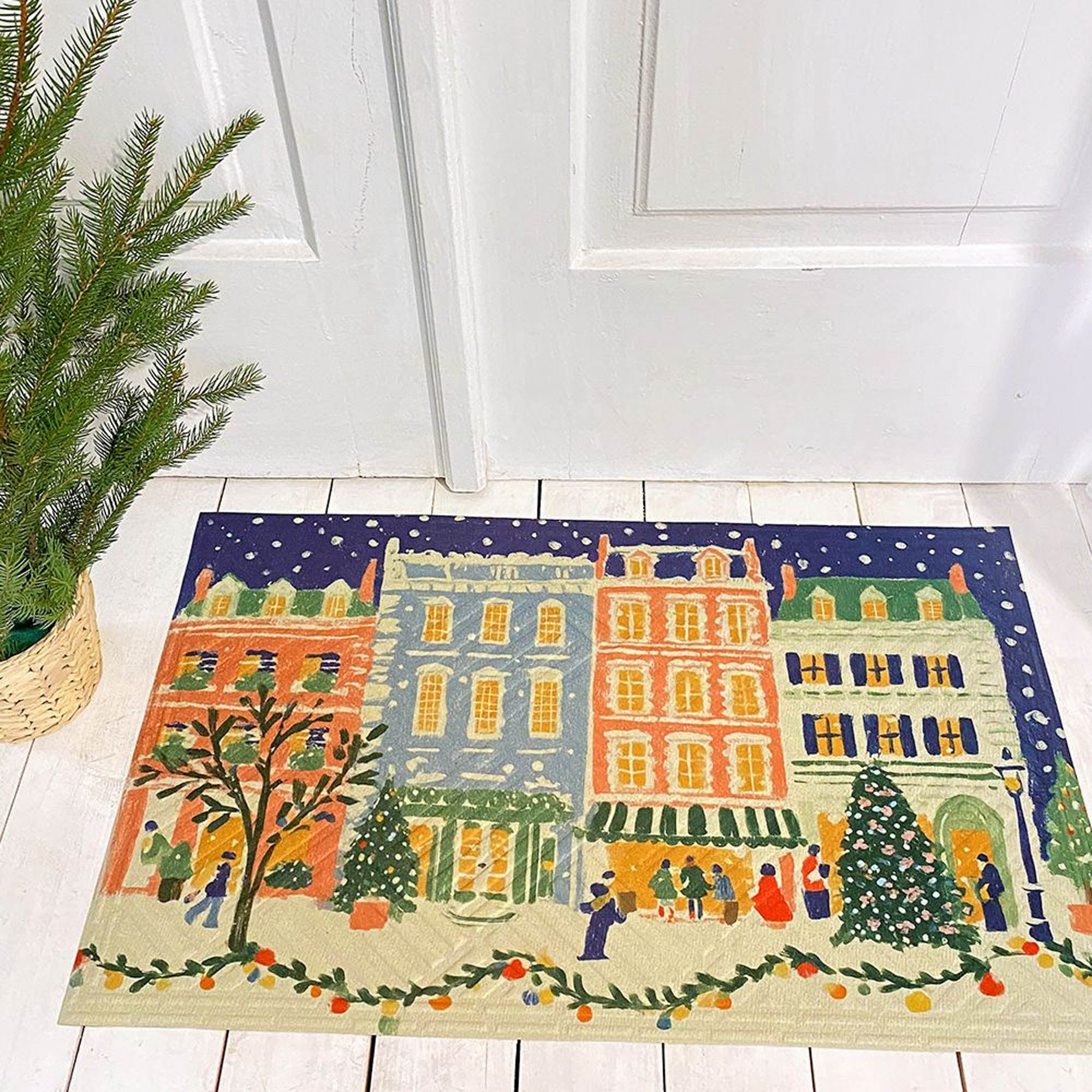 Коврик привратный с принтом ЗИМНИЕ ДОМИКИ