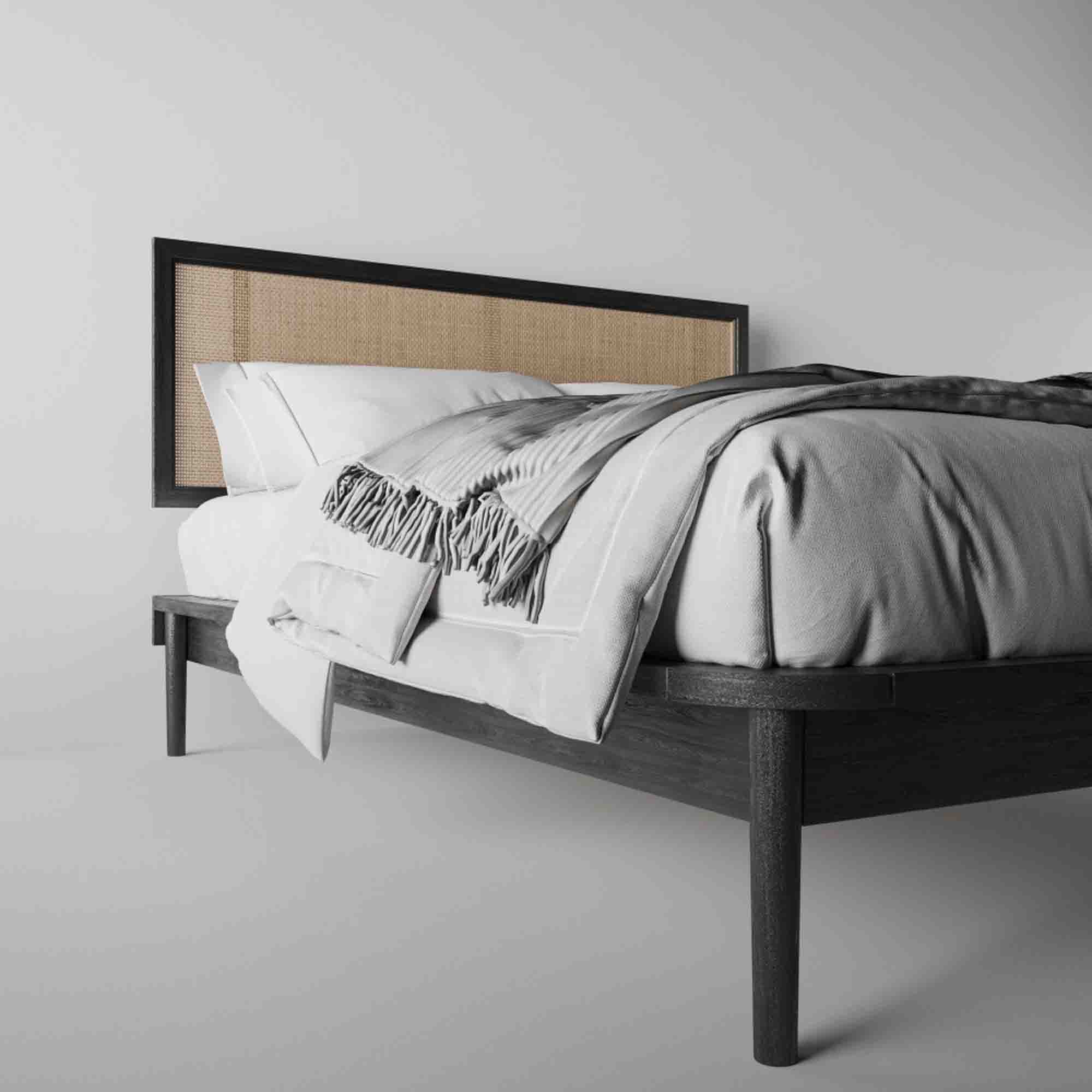 Ліжко дерев'яне TENETA з узголів'ям, чорного кольору