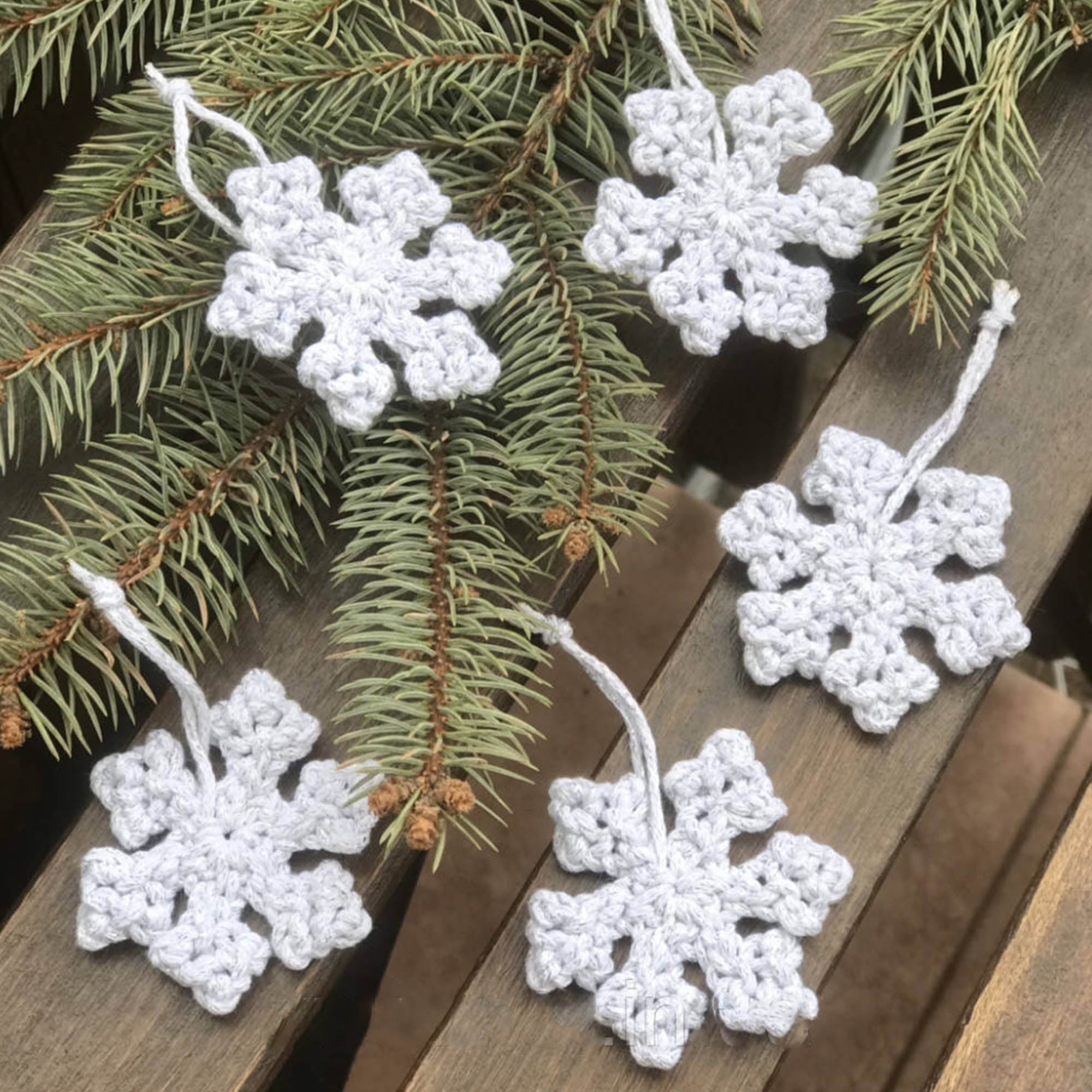 Новогодний декор СНЕЖИНКИ, 5 шт, белый, серебряный