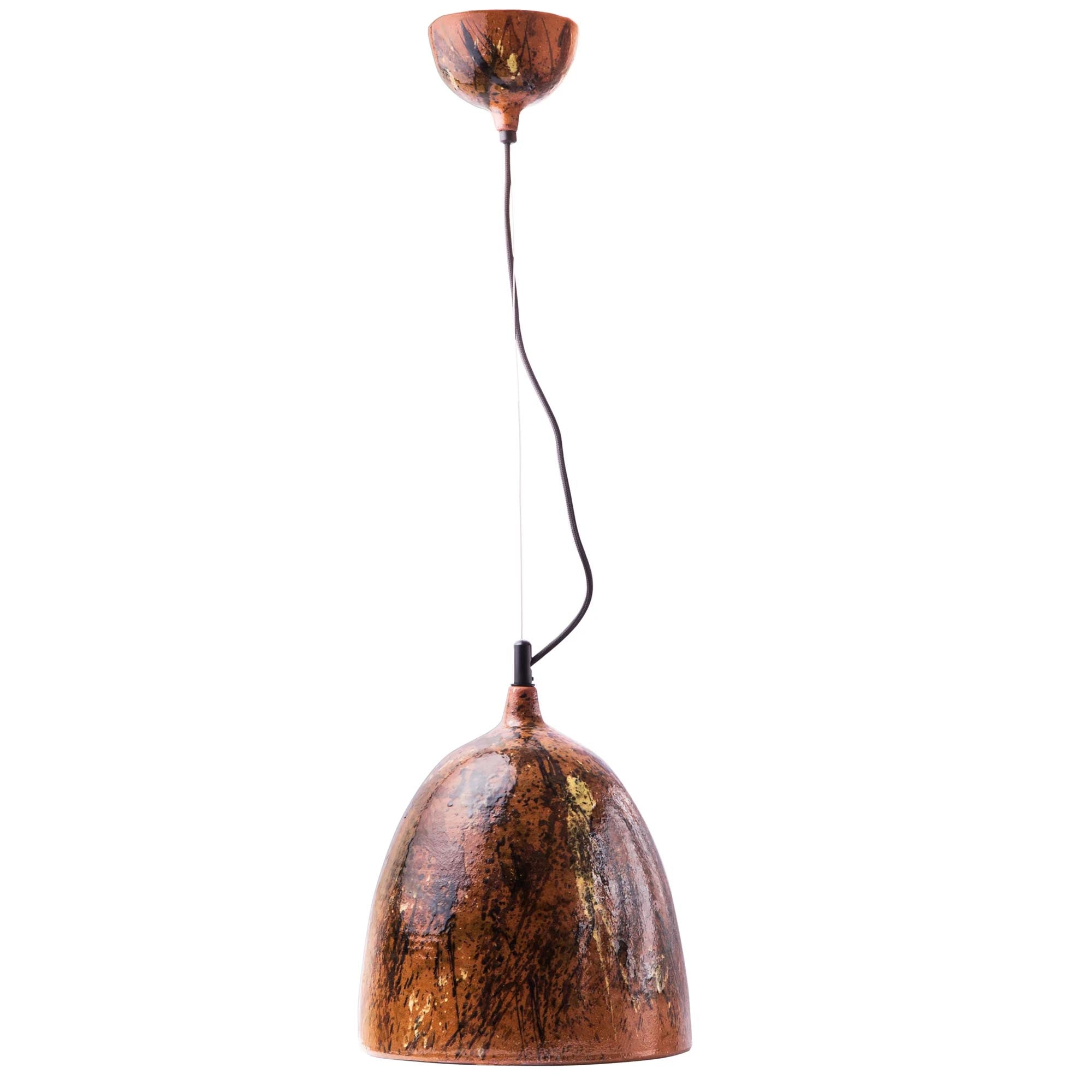 Подвесной светильник керамический, коричневый с ручной росписью