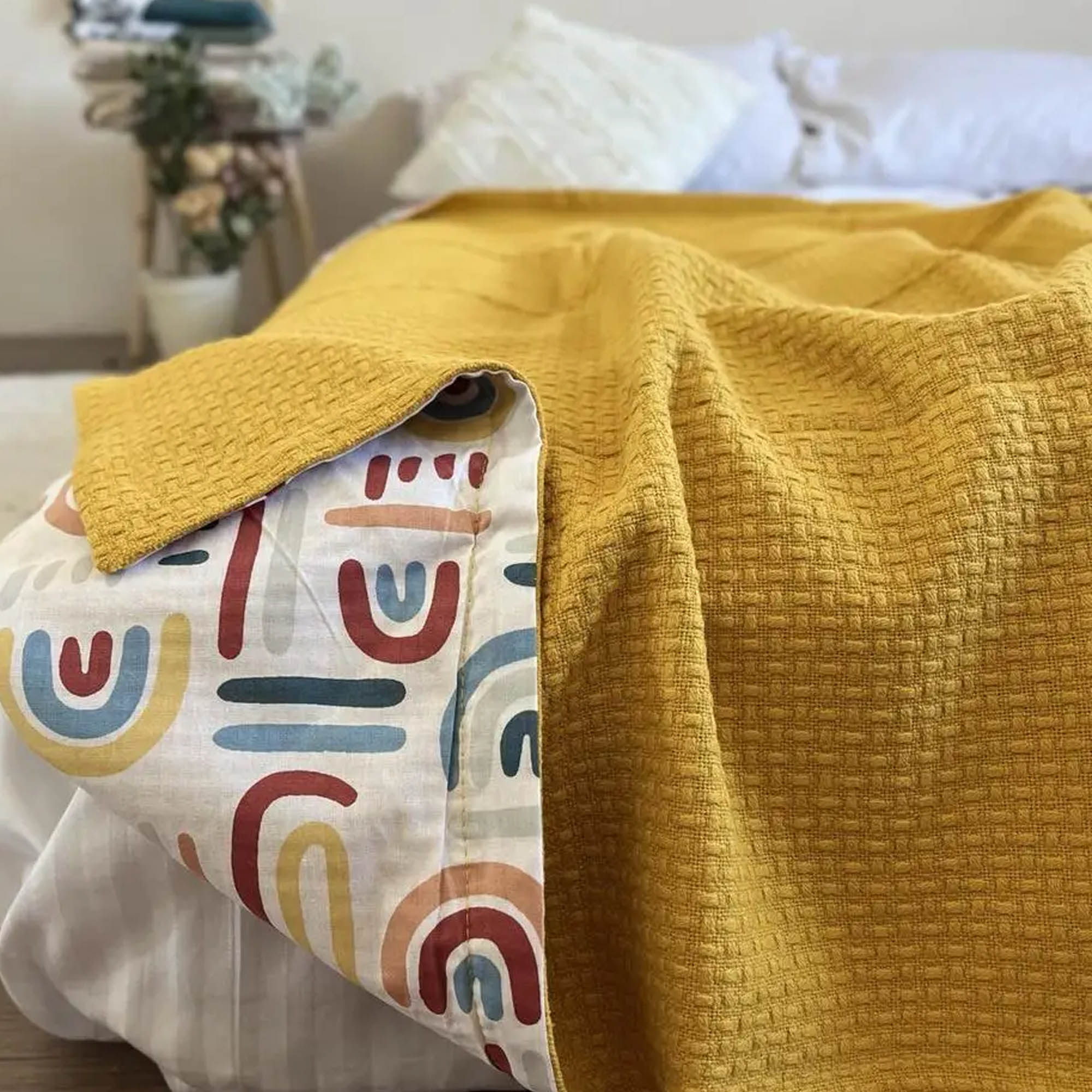 Покривало бавовняне дитяче WHEAT KIDS, гірчичний