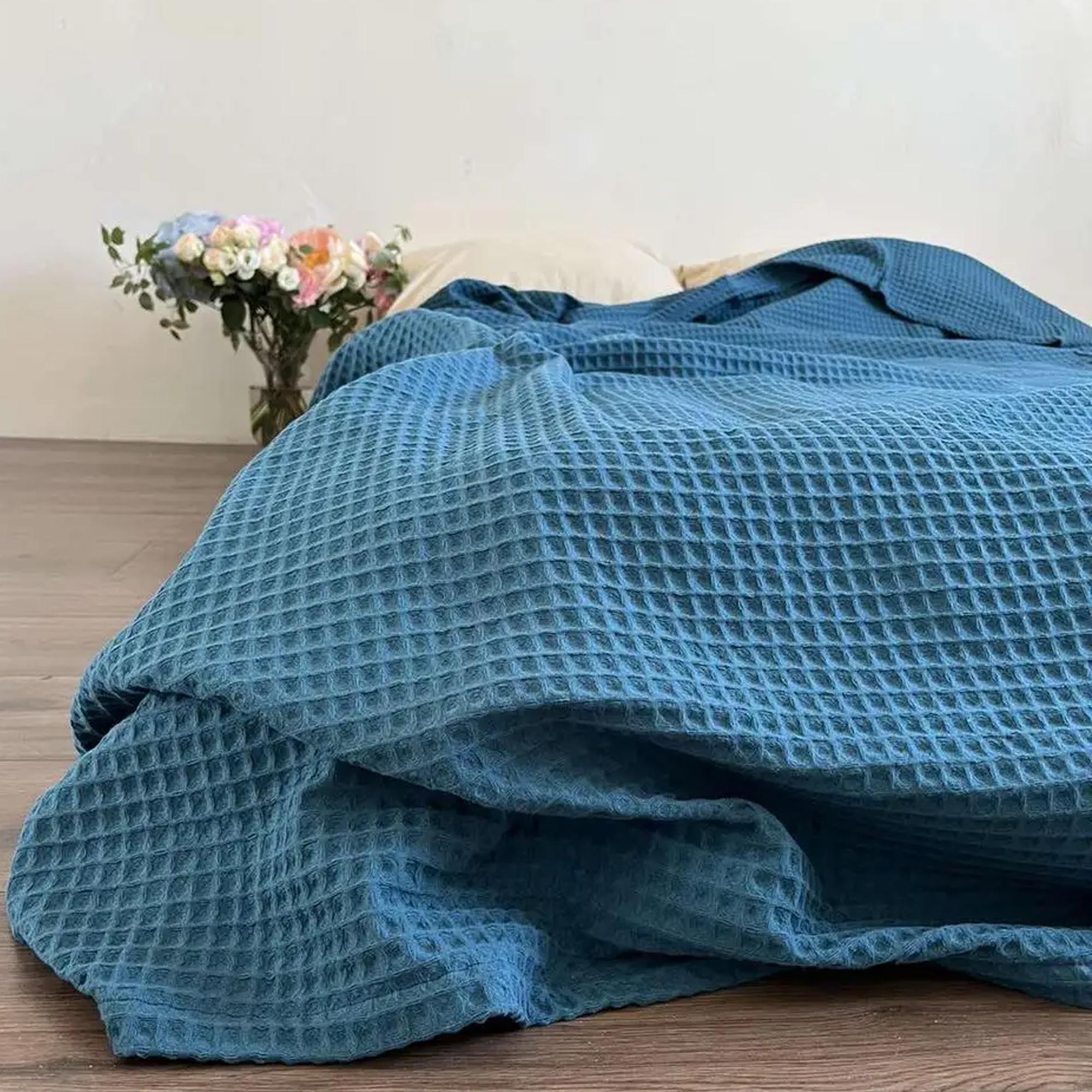 Покривало вафельне бавовняне GREECE, синій смараг