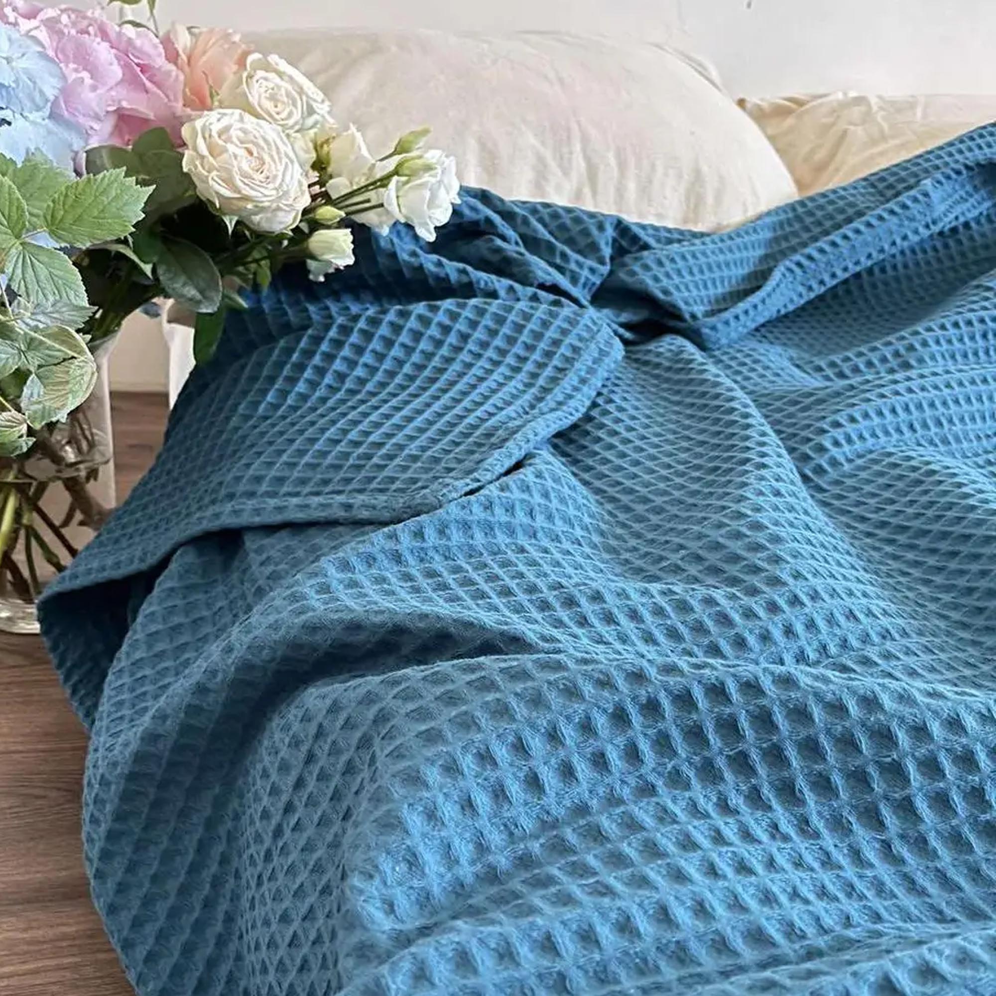 Покривало вафельне бавовняне GREECE, синій смараг