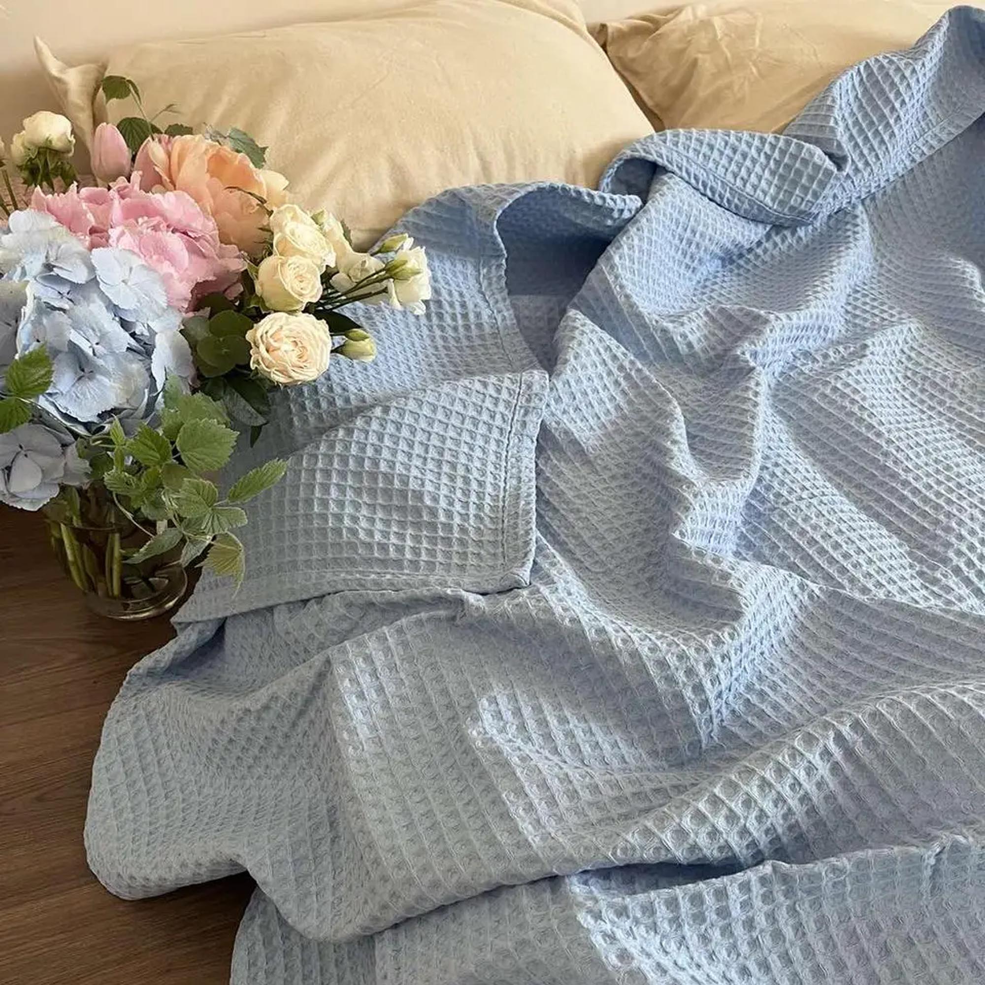 Покривало вафельне бавовняне GREECE, блакитний