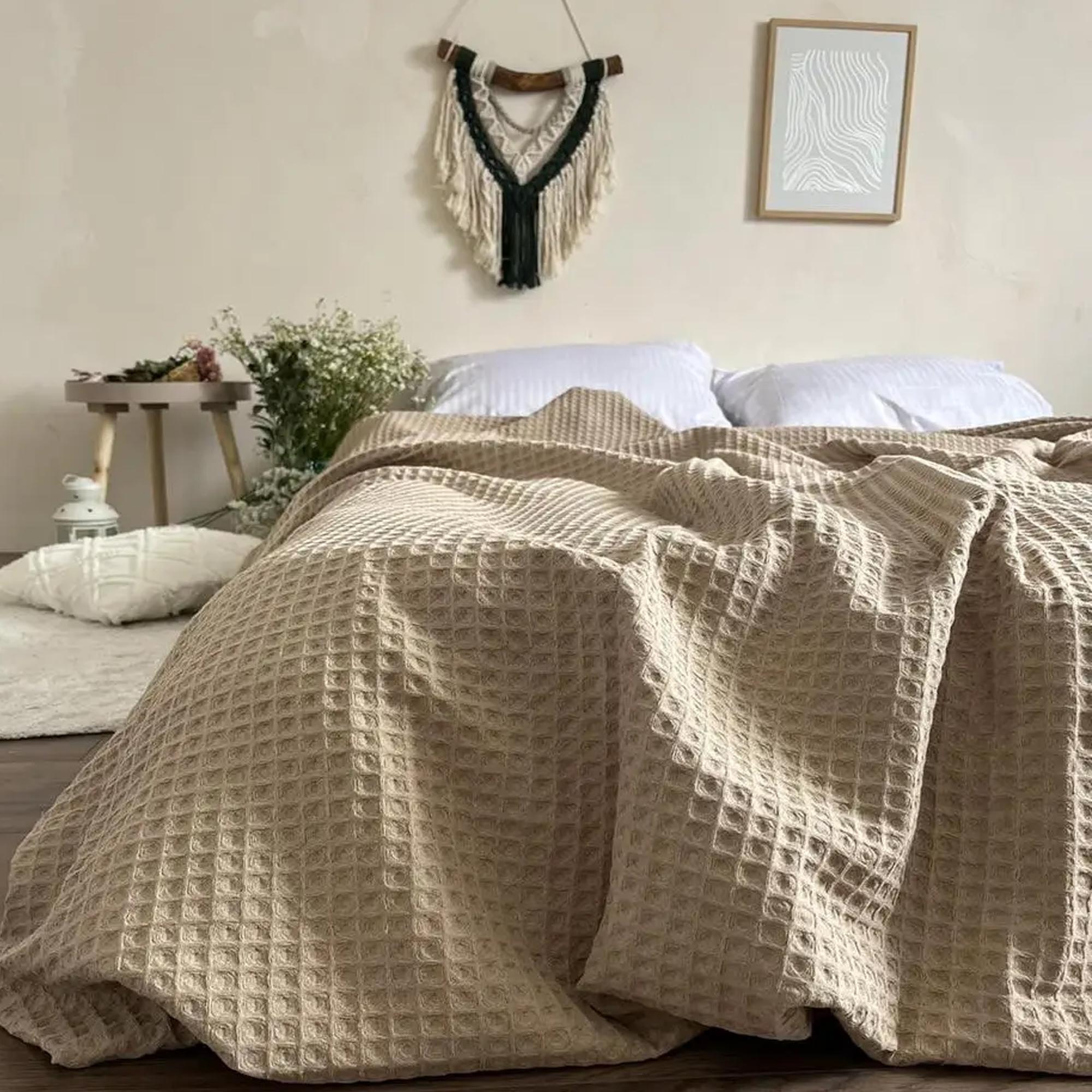 Покривало вафельне бавовняне GREECE, капучіно