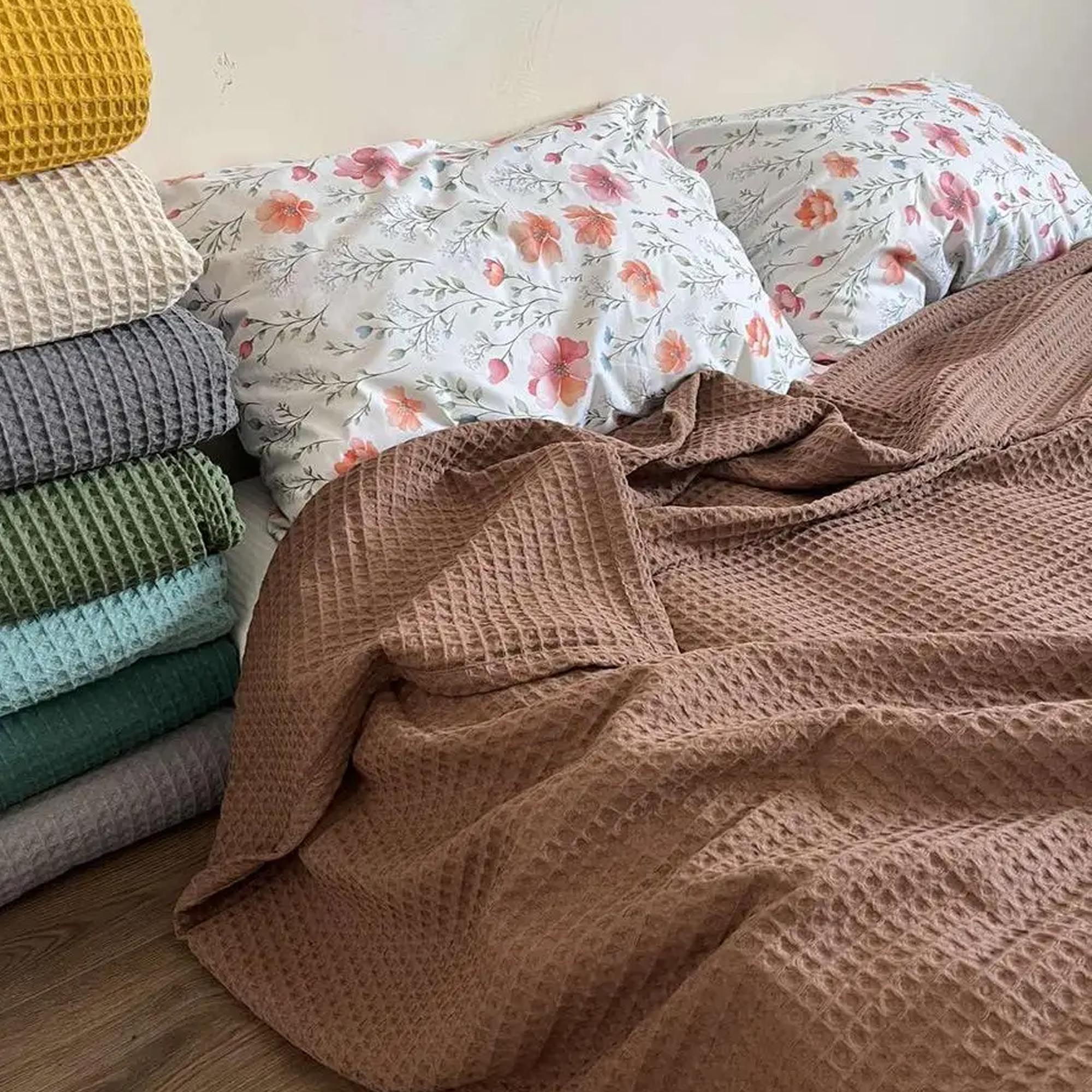 Покривало вафельне бавовняне GREECE, коричневий