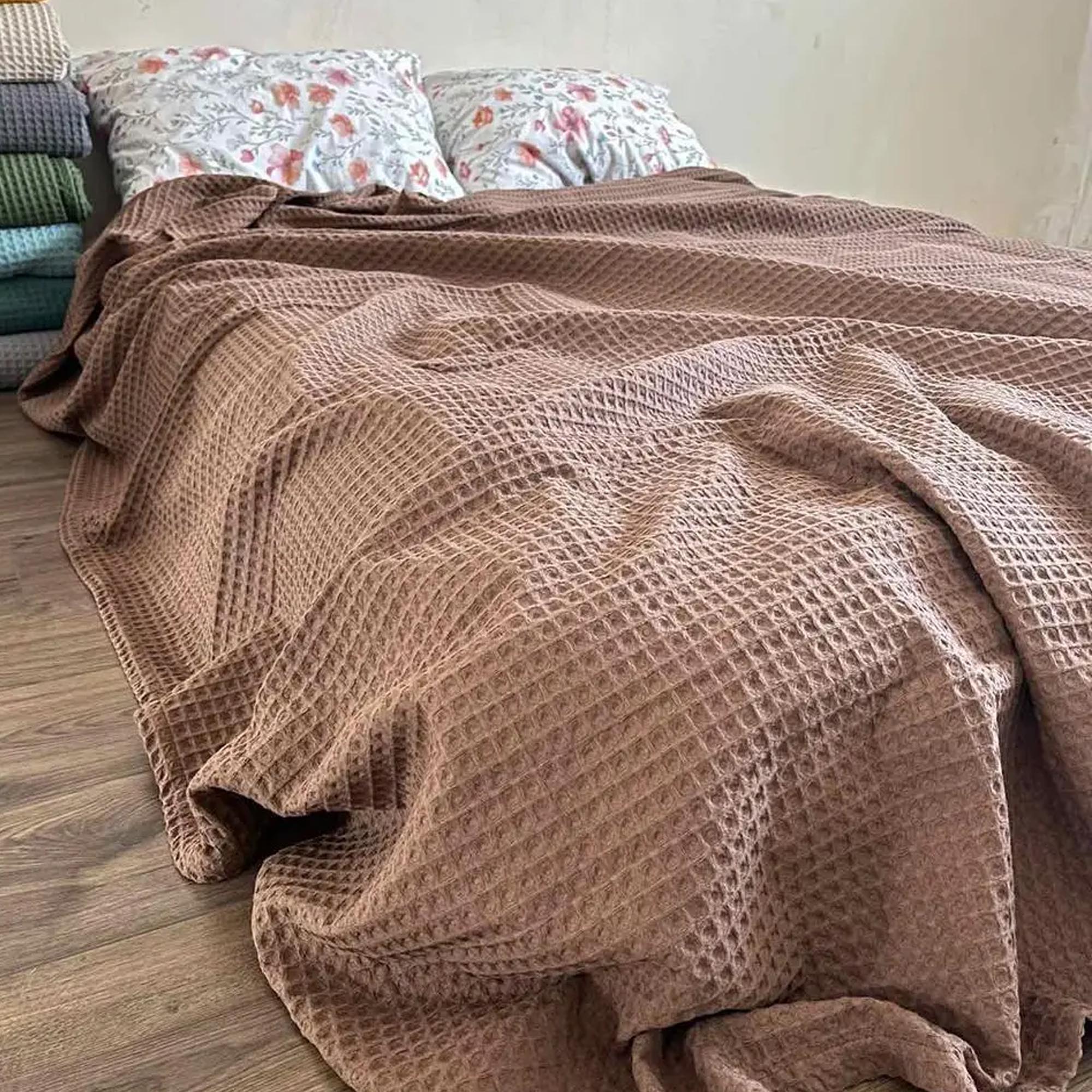 Покривало вафельне бавовняне GREECE, коричневий