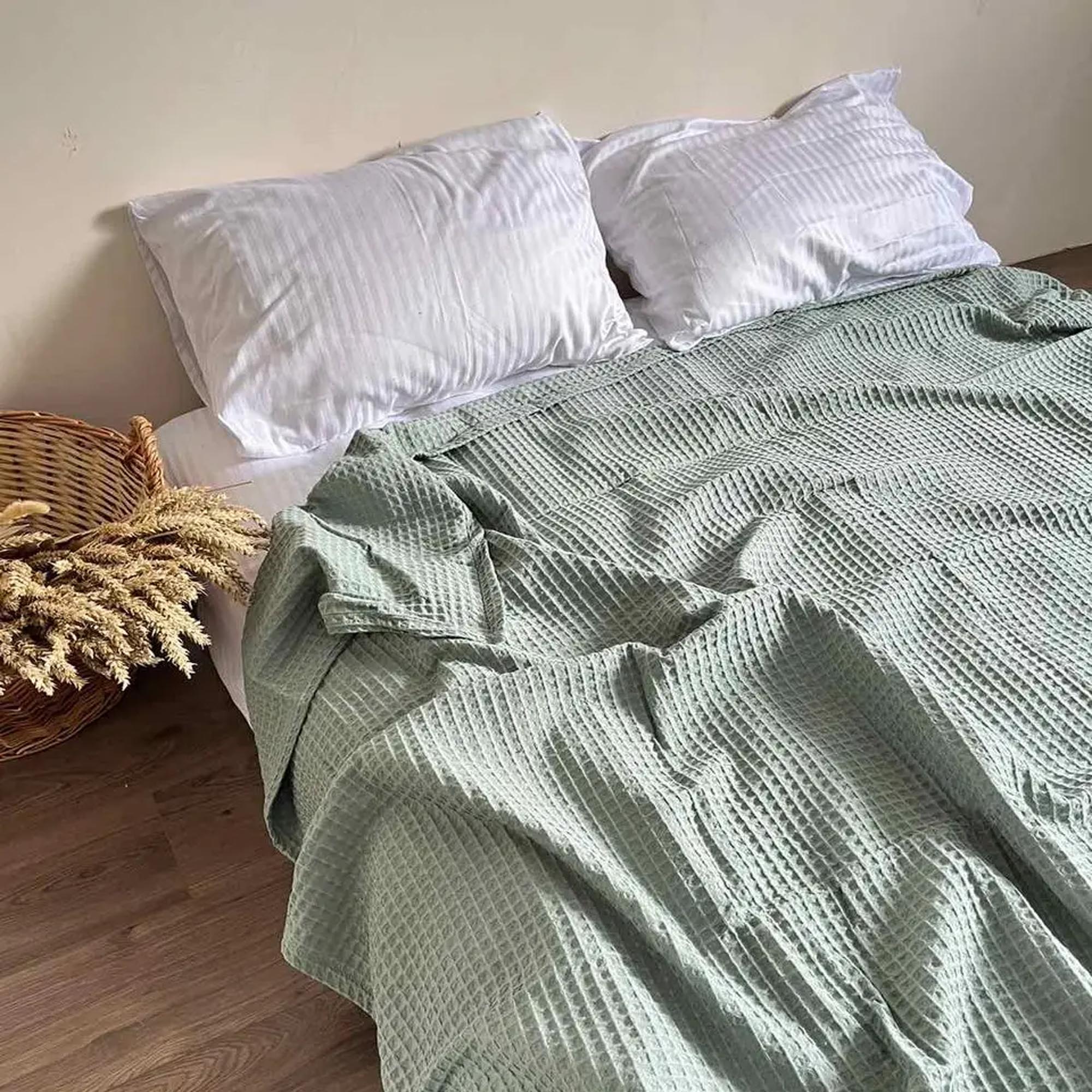 Покривало вафельне бавовняне GREECE, ментоловий