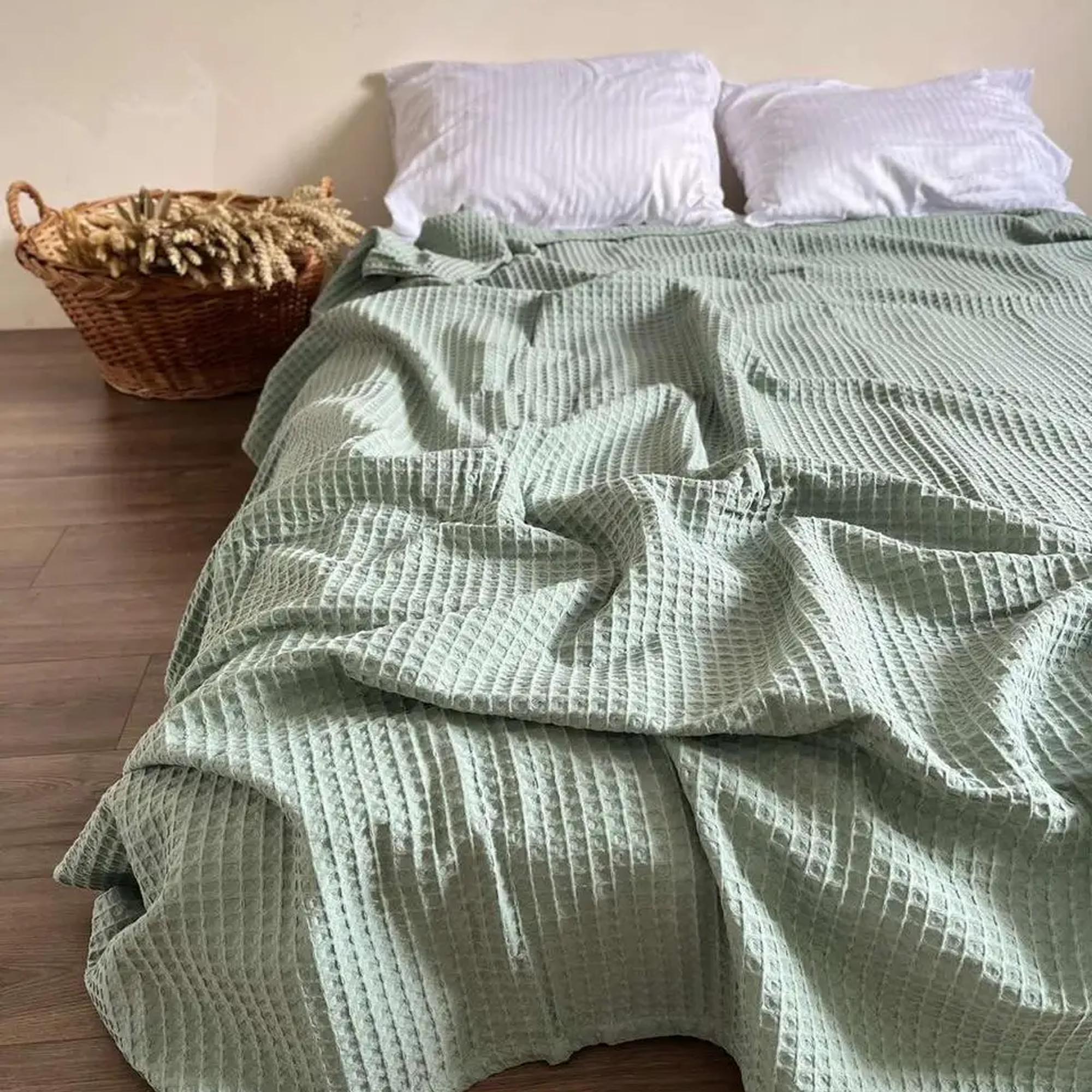 Покривало вафельне бавовняне GREECE, ментоловий