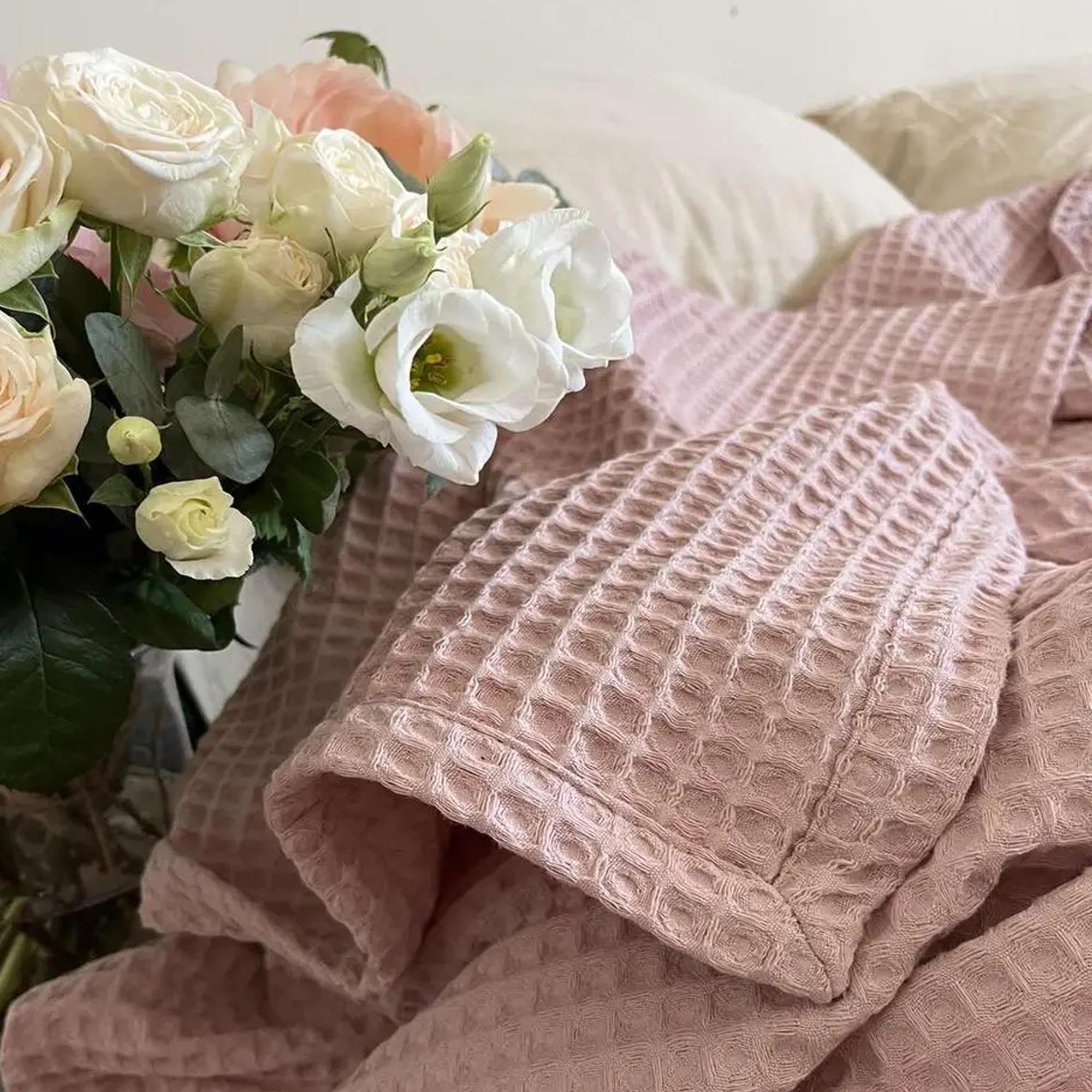 Покривало вафельне бавовняне GREECE, рожева пудра