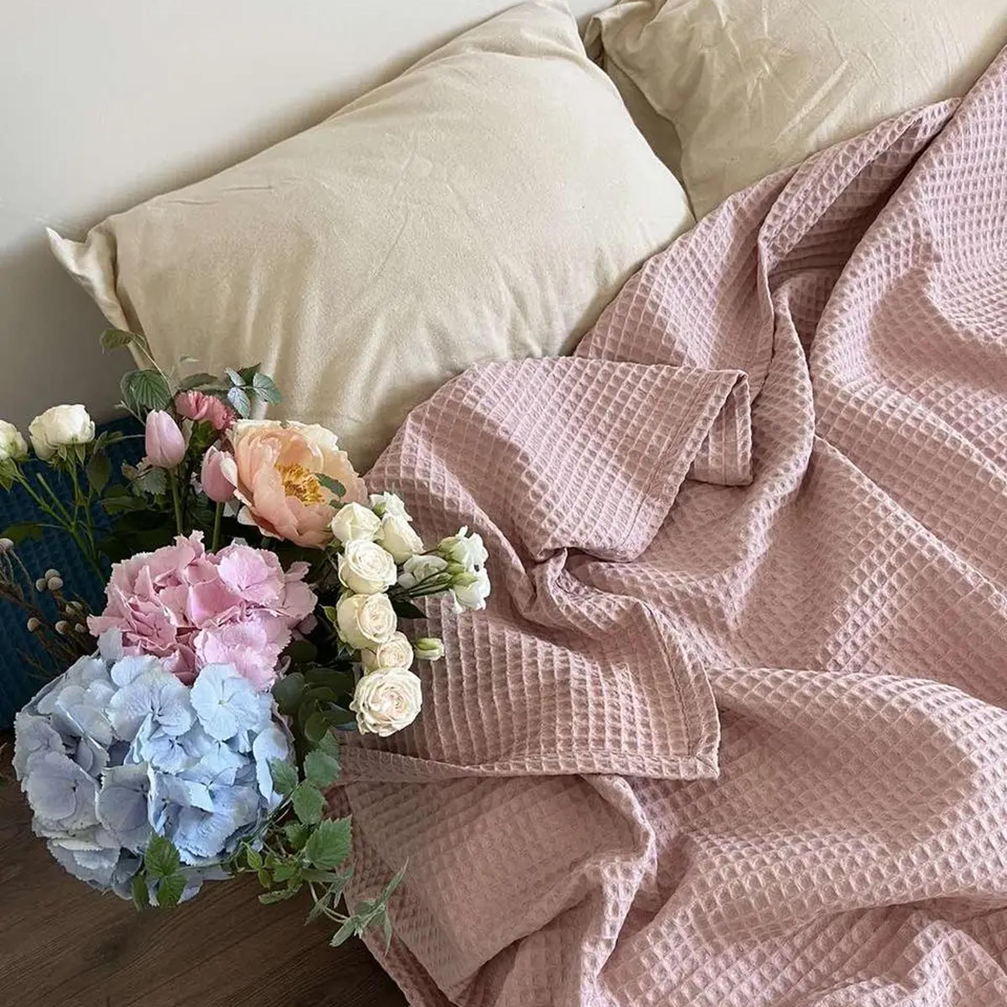 Покривало вафельне бавовняне GREECE, рожева пудра