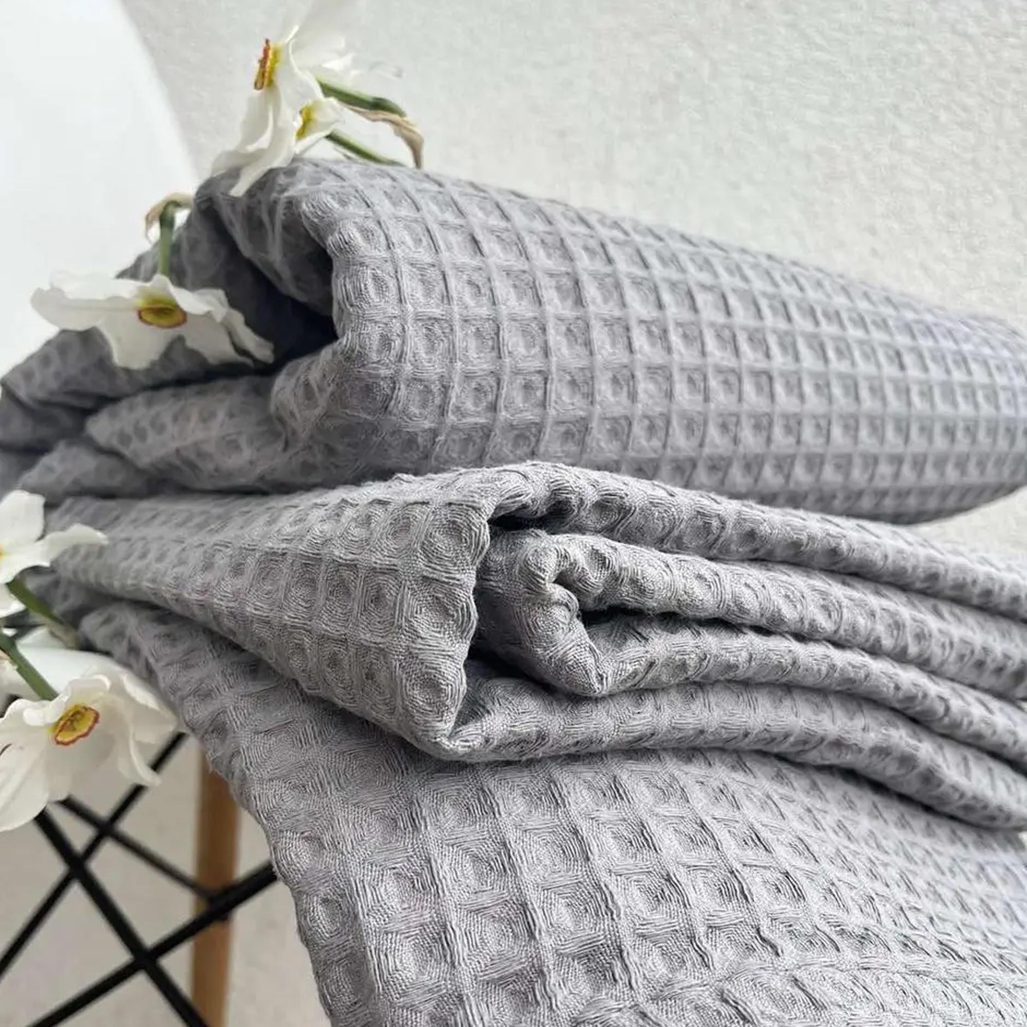 Покривало вафельне бавовняне GREECE, сірий