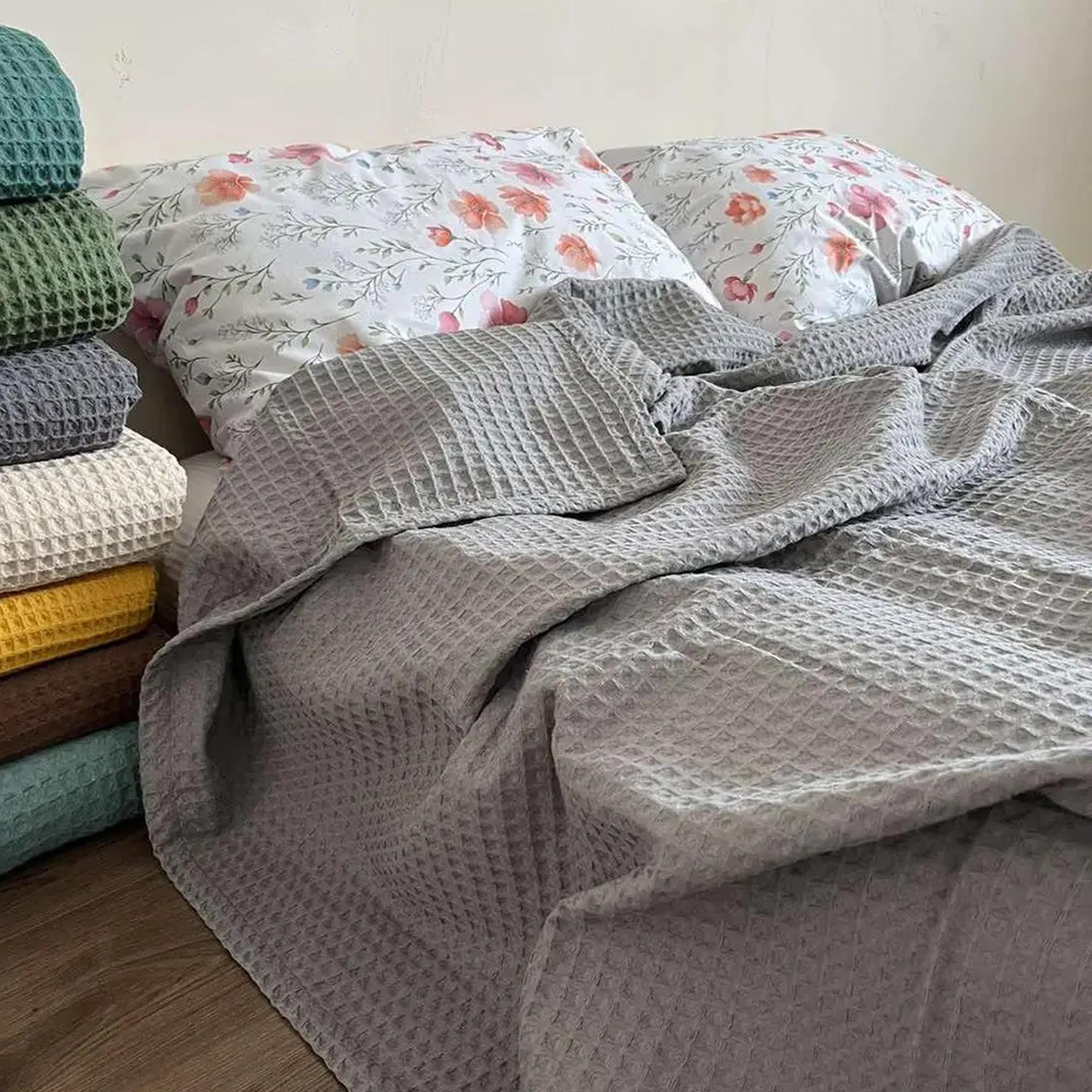 Покривало вафельне бавовняне GREECE, сірий