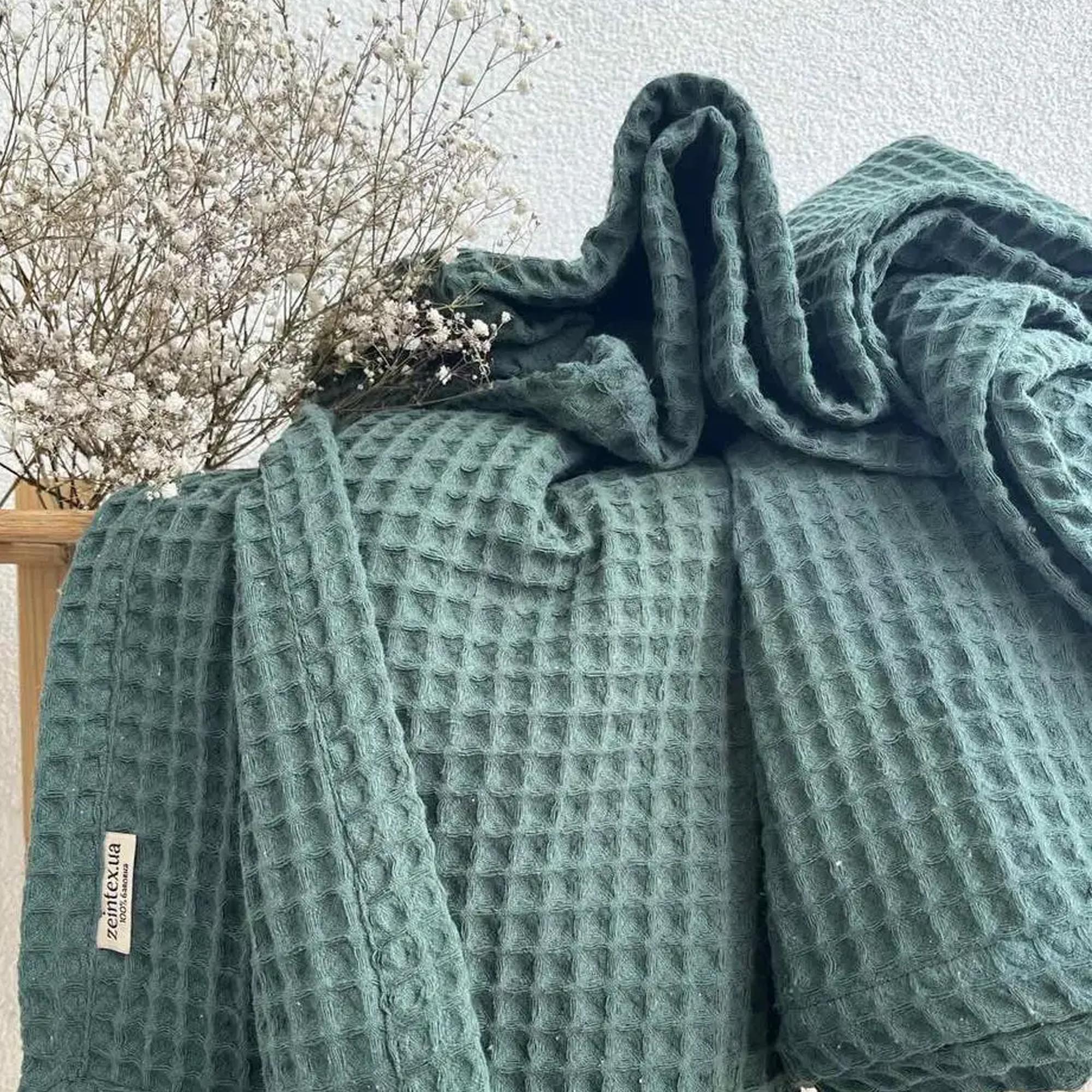 Покривало вафельне бавовняне GREECE, зелений смараг