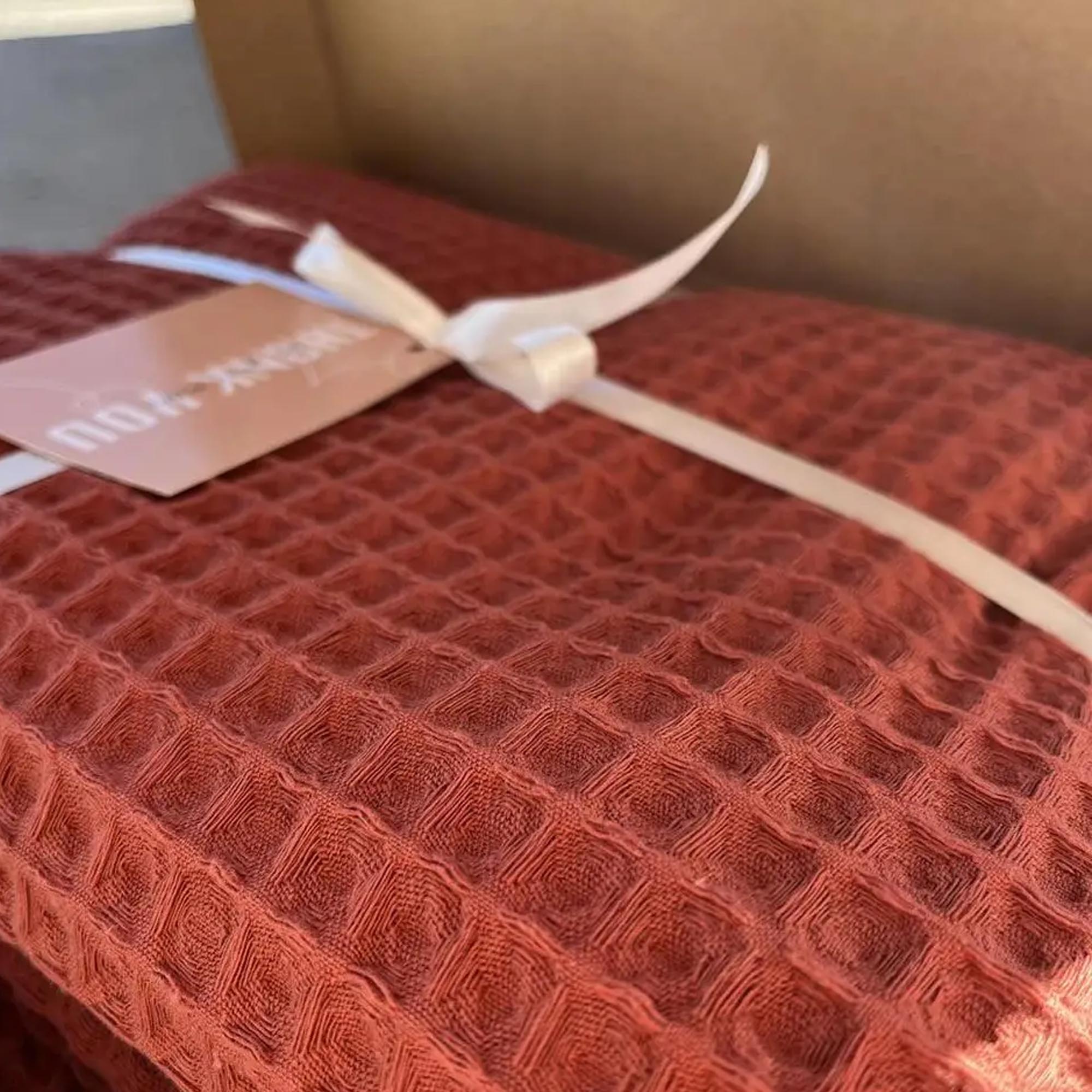 Покривало вафельне бавовняне GREECE, теракотовий