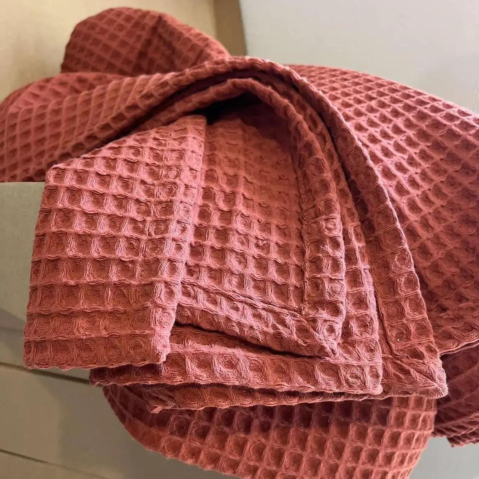 Покривало вафельне бавовняне GREECE, теракотовий