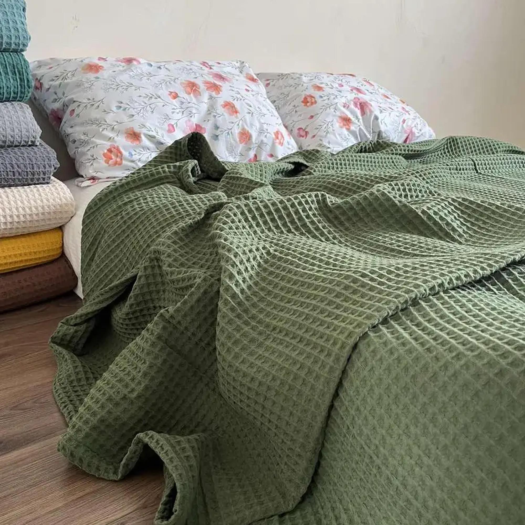 Покривало вафельне бавовняне GREECE, зелений